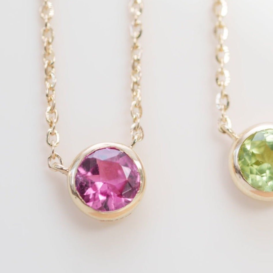 14k Yellow Gold Pink Tourmaline Station Necklace - Bezel Set Gemstone Jewelry for Women, Perfect for Valentine's Day Gifts & Everyday Elegance