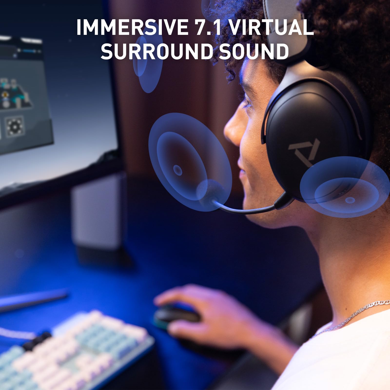 Vega Q1 Wireless Gaming Headset - 80H Battery Life, 2.4Ghz USB & Bluetooth, 7.1 Virtual Surround Sound for PS5/PS4/PC/Quest 3S/3/2 - Perfect for Competitive Gaming, Streaming & Late-Night Sessions