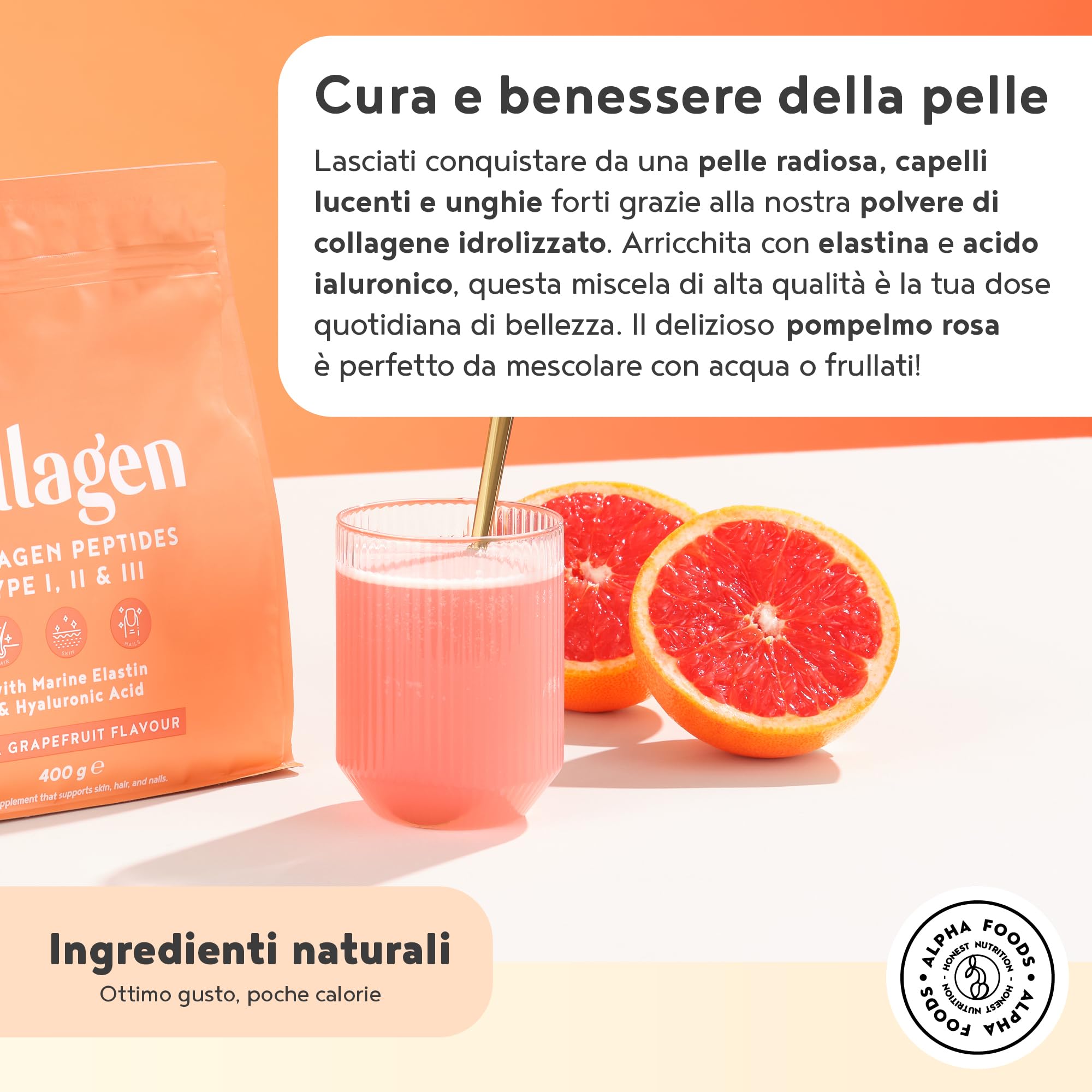 Pure Hydrolyzed Collagen Peptides Powder with Hyaluronic Acid | Unflavored Collagen Supplement for Women & Men | Supports Hair, Skin, Nails & Joint Health | 400g | Alpha Foods | Perfect for Smoothies, Coffee & Post-Workout Recovery