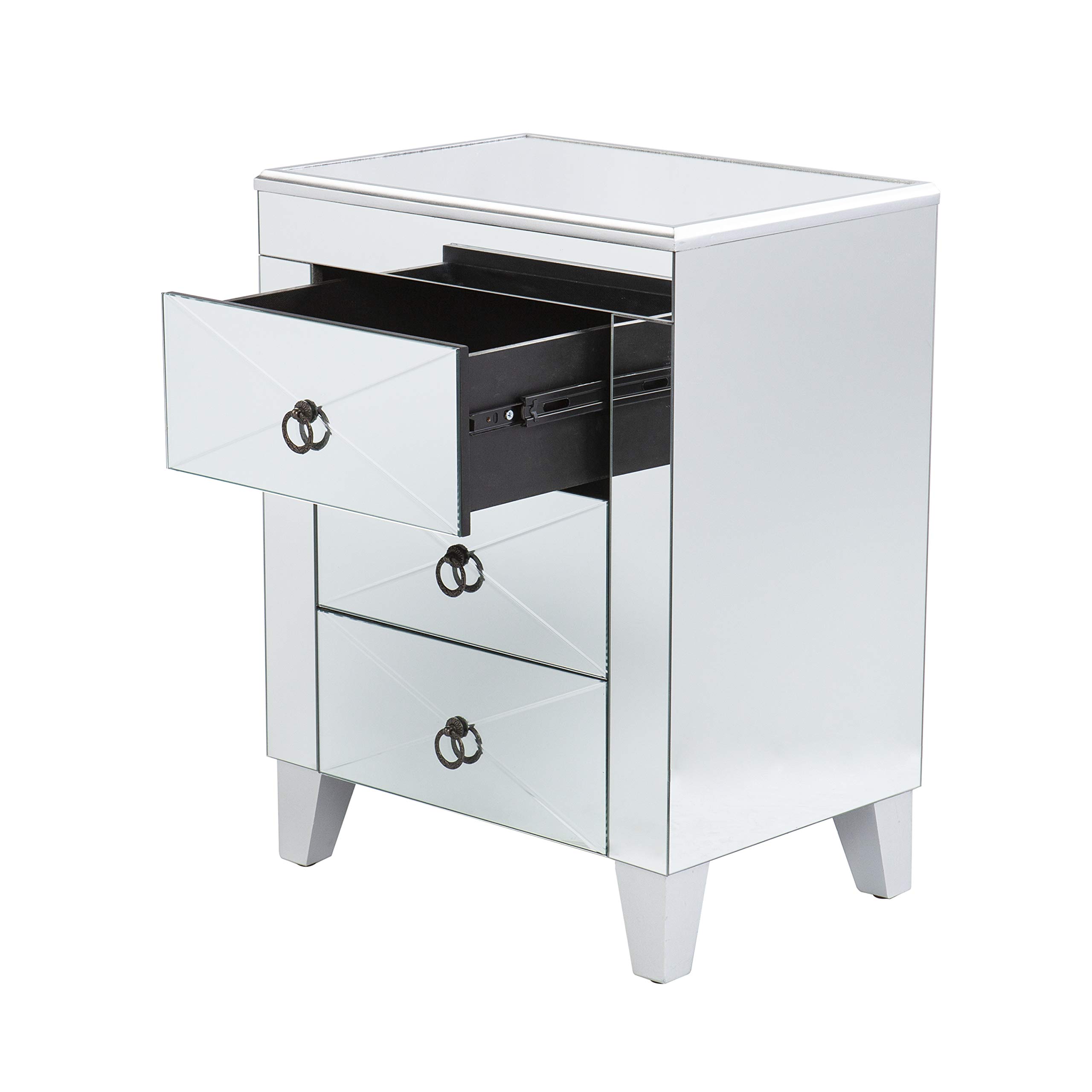 SEI Furniture Cresheim Silver Mirrored End Table with Drawers - Elegant Nightstand for Bedroom, Living Room, or Entryway Décor