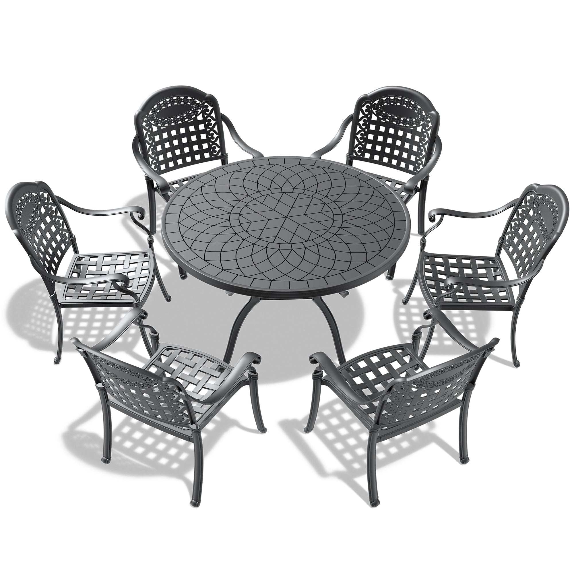 7-Piece Cast Aluminum Patio Furniture Set with Cushions (Random Colors) - Outdoor Dining & Lounge Set for Garden, Poolside, and Backyard Relaxation
