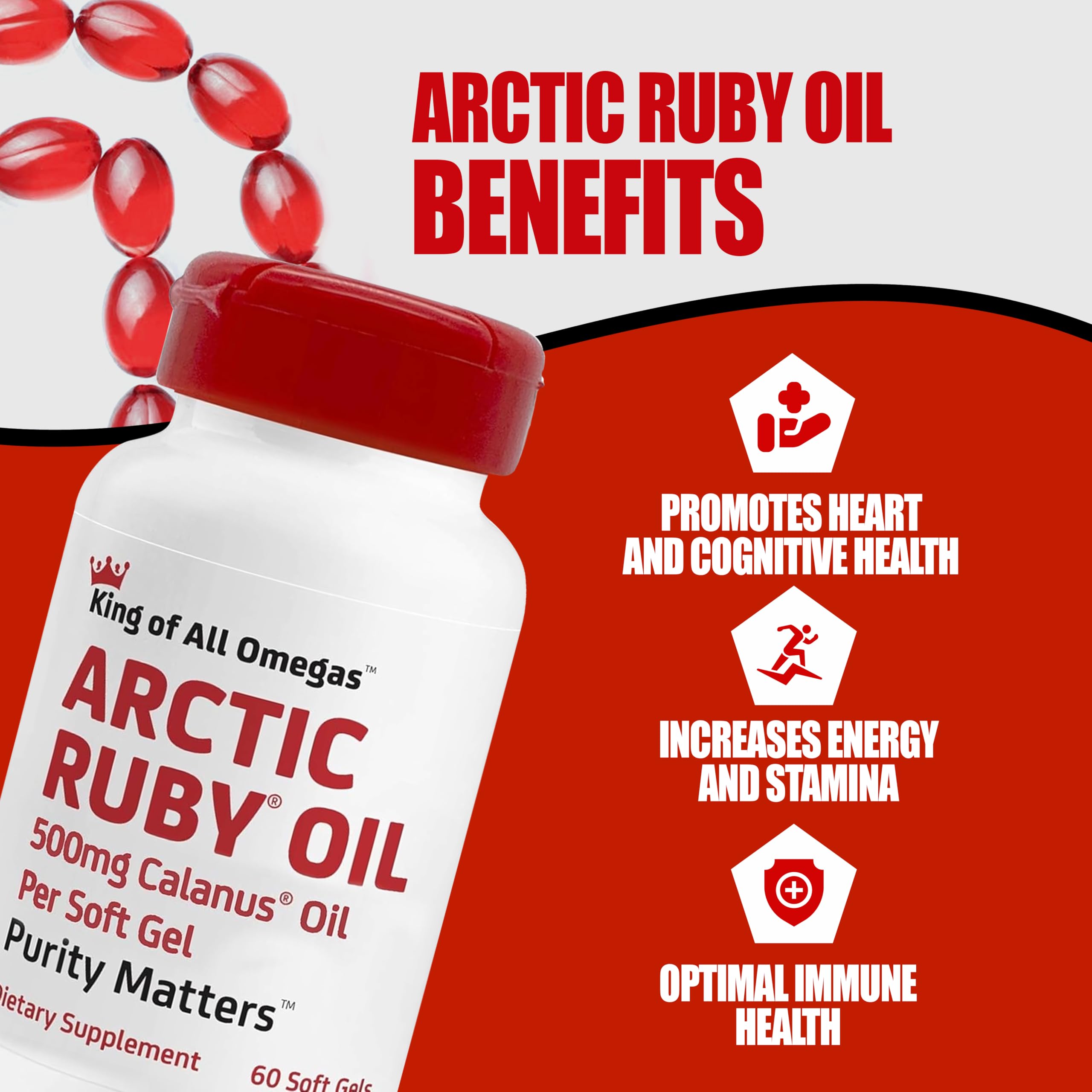 Premium Arctic Ruby Oil Omega-3 Supplement with 2mg Astaxanthin - Rich in Essential Fatty Acids & Antioxidants - Supports Heart, Brain, Eye, Skin, Joint & Immune Health - 60 Softgels (1 Pack) - Ideal for Daily Wellness & Active Lifestyle