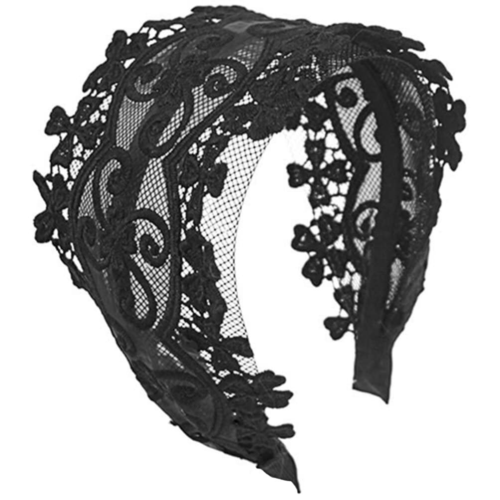 Minkissy Women's Wide Lace Headband - Boho Pearl Hair Tie, Vintage Gothic Hair Hoops & Bohemian Head Kerchief for Party, Wedding, Cosplay (Miss Wig Accessories) | Elegant Hair Decors for Women