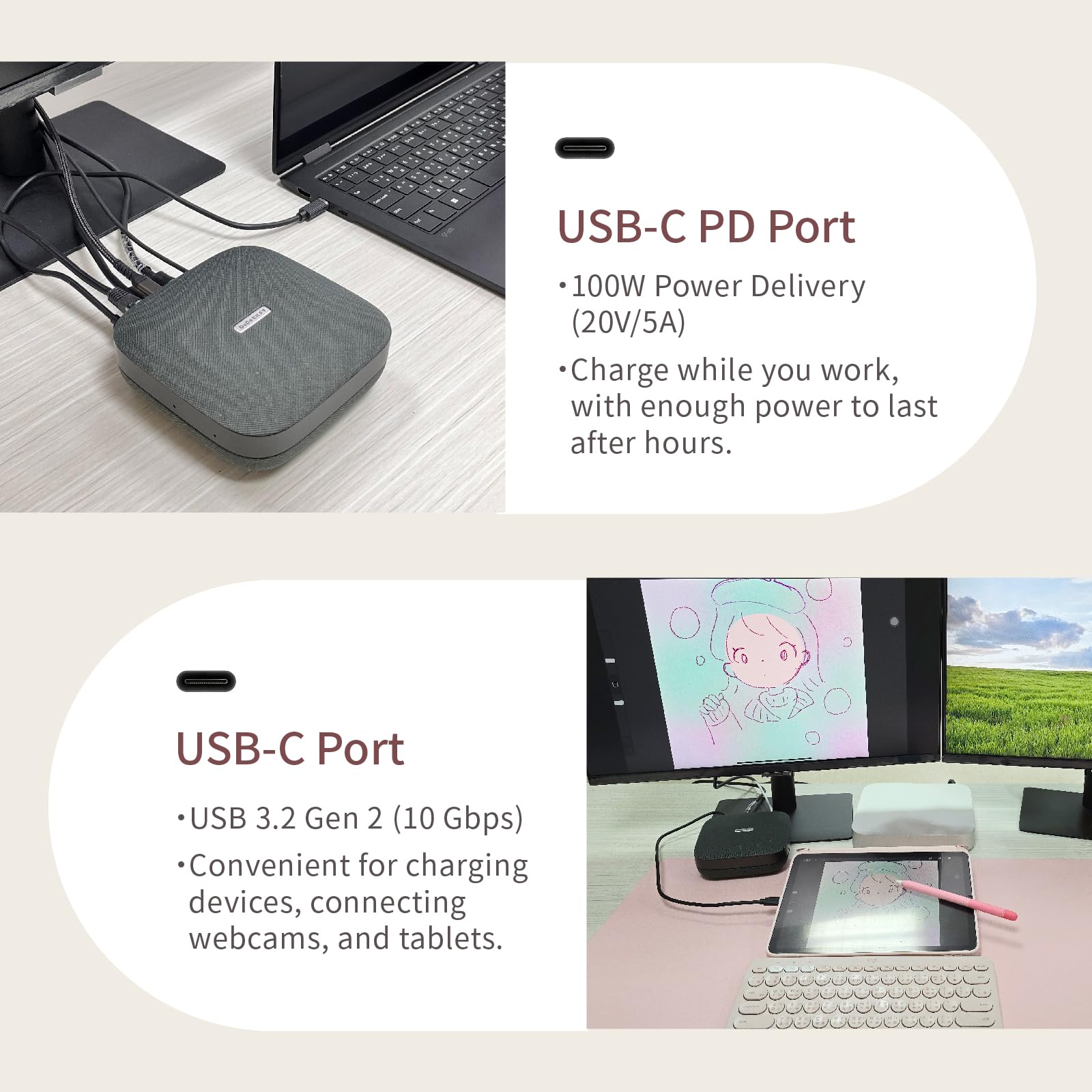 BXB 8-in-1 Docking Station with Bluetooth Speaker & Microphone - USB-C Fast Charger for iPhone, PC, Laptop - Perfect for Conference Calls, Home Office & Remote Work