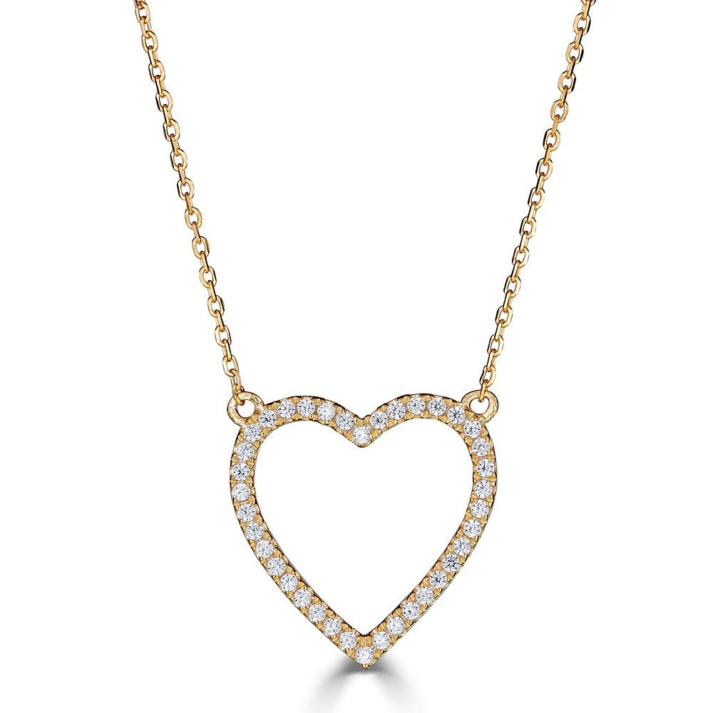 14KT Gold Diamond Open Heart Necklace - 0.16 CTW Genuine Diamond Pendant for Women | Perfect Gift for Valentine's Day, Anniversary & Special Occasions