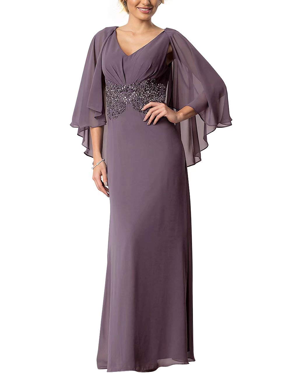 Elegant Mother of The Bride Dresses - Long Chiffon Beaded Shawl Wedding Gowns with Cape for Formal Events & Evening Parties | Perfect for Weddings, Galas & Special Occasions