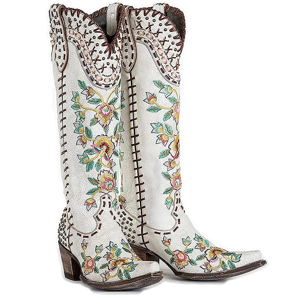 Women's Knee High Western Cowgirl Boots with Chunky Block Heel - Stylish Platform Boots for Country Fashion, Rodeo & Night Out