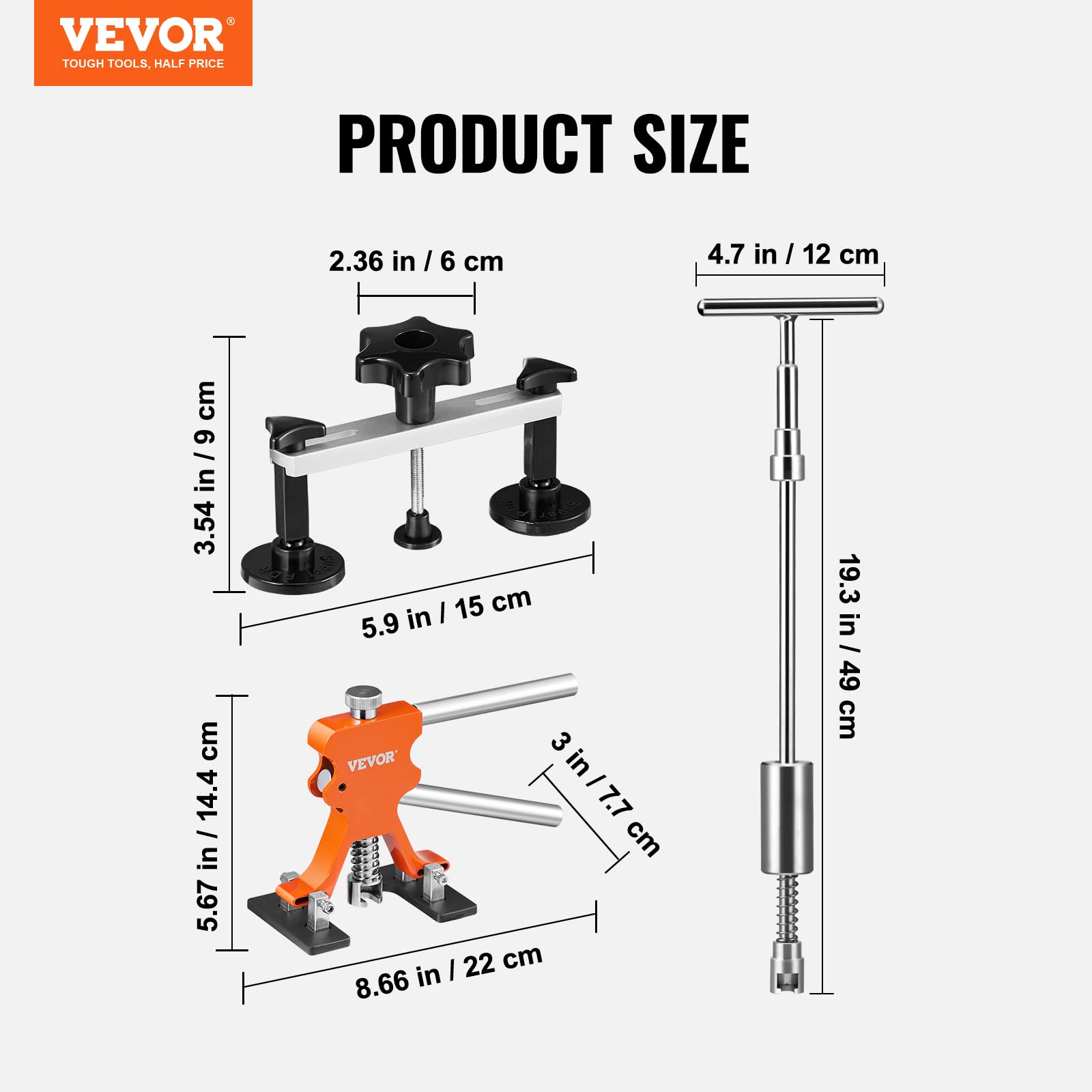 VEVOR 73-Piece Dent Repair Kit - Professional Paintless Dent Removal Tool Set with Golden Lifter, Bridge Puller & Slide Hammer - Perfect for Car Body Repair, Washing Machine & Refrigerator Dent Removal - Ideal for DIY Auto Body Repair & Appliance Maintenance