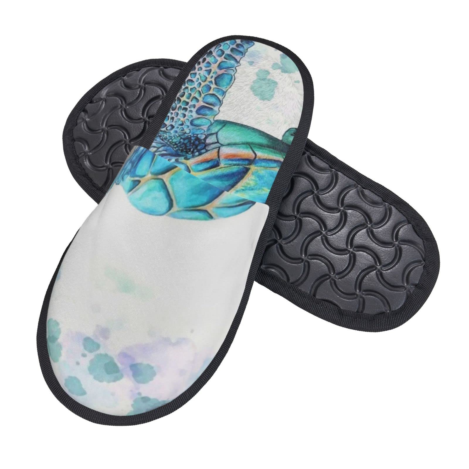 Sea Turtle Fluffy Indoor Slippers - Warm Winter House Shoes for Men & Women - Cozy Home Footwear for Relaxing, Lounging & Cold Weather Comfort