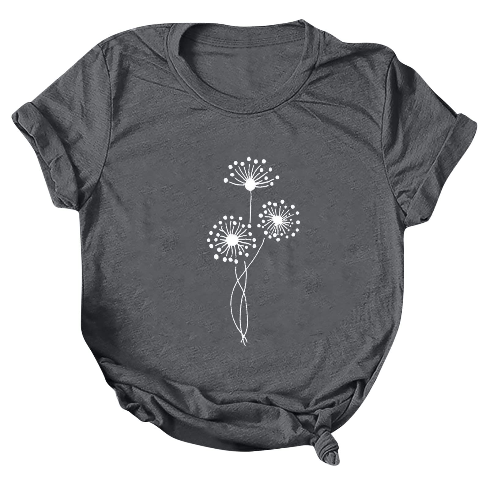 Women's Dandelion Graphic T-Shirt - Short Sleeve Cute Floral Tee for Casual Summer Outfits | Soft Cotton Top for Everyday Wear, Street Style & Weekend Outings