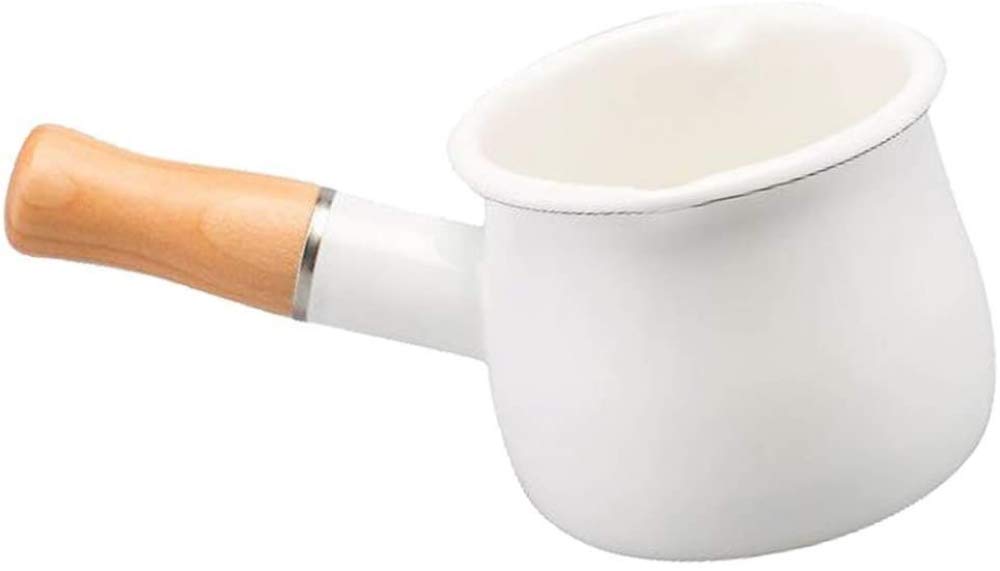 550ml Non-Stick Small Milk Pot with Wooden Handle - Induction & Gas Stove Compatible - Perfect for Heating Milk, Making Hot Chocolate & Baby Formula - White