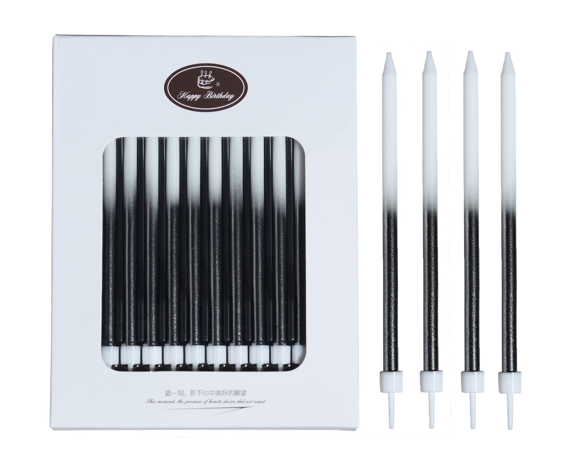 24 PCS White & Black Birthday Candles - Tall Glitter Cupcake Candles with Holders for Cake Decorating | Perfect for Birthday, Wedding, Party & Anniversary Celebrations