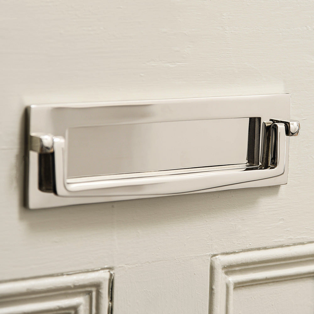 Polished Nickel Marlborough Letter Plate with Clapper - Elegant Mail Slot for Front Door - Perfect for Home & Office Mailboxes