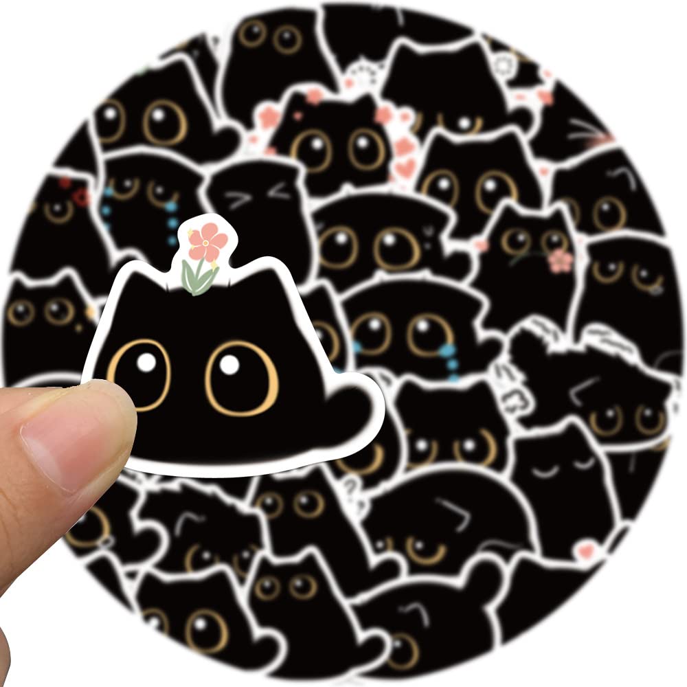 40PCS Cute Black Cat Stickers - Funny Cartoon Cat Meme Vinyl Waterproof Decals for Water Bottles, Laptops, Journals & DIY Crafts - Durable Animal Stickers for Kids & Adults