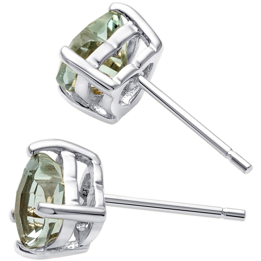 Peora 14K White Gold Green Amethyst Heart Stud Earrings for Women - Genuine Gemstone Solitaire Studs (6mm, 1.50 Carats) - Hypoallergenic Friction Back Earrings - Perfect for Valentine's Day, Anniversary Gifts & Everyday Elegant Wear