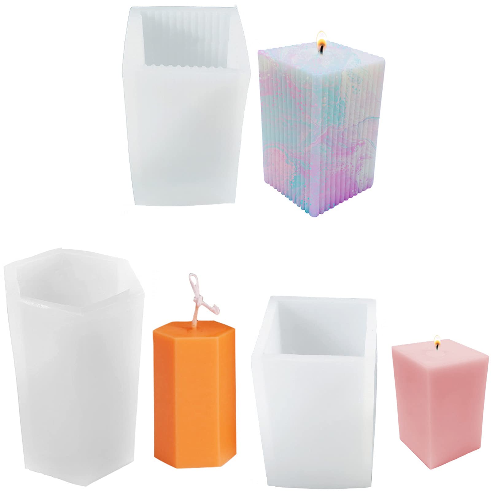 Premium Silicone Candle Mold Set for Striped Cylinder & Cube Candles - DIY Aromatherapy, Home Decor, Wedding Favors - Nordic Style Plaster Wax Molds for Handmade Soy Candles & Fragrance Crafts