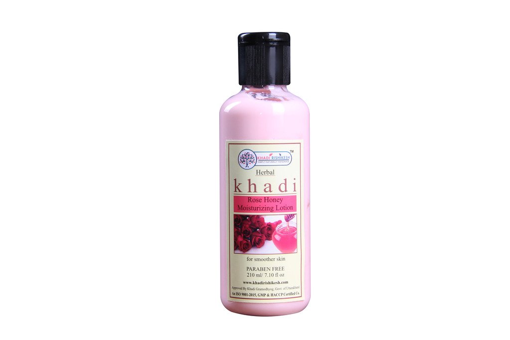 KHADI RISHIKESH Herbal Rose Honey Moisturizing Lotion - 210ml | Natural Skin Care for Dry & Sensitive Skin | Perfect for Daily Hydration & Nighttime Nourishment