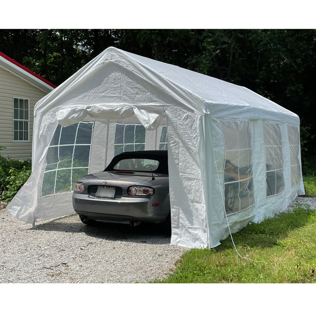 Heavy Duty 10x20 FT White Aleko Carport Canopy Tent with Sidewalls & Windows - Outdoor Shelter for Cars, RVs, Boats & Backyard Storage