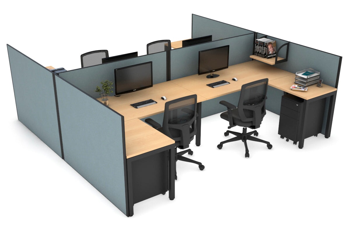 Quadro Square Legs 4-Person Corner Workstation - H Configuration Black Frame [1400L x 1800W with Cable Management] | Perfect for Office, Home Workspace & Collaborative Environments