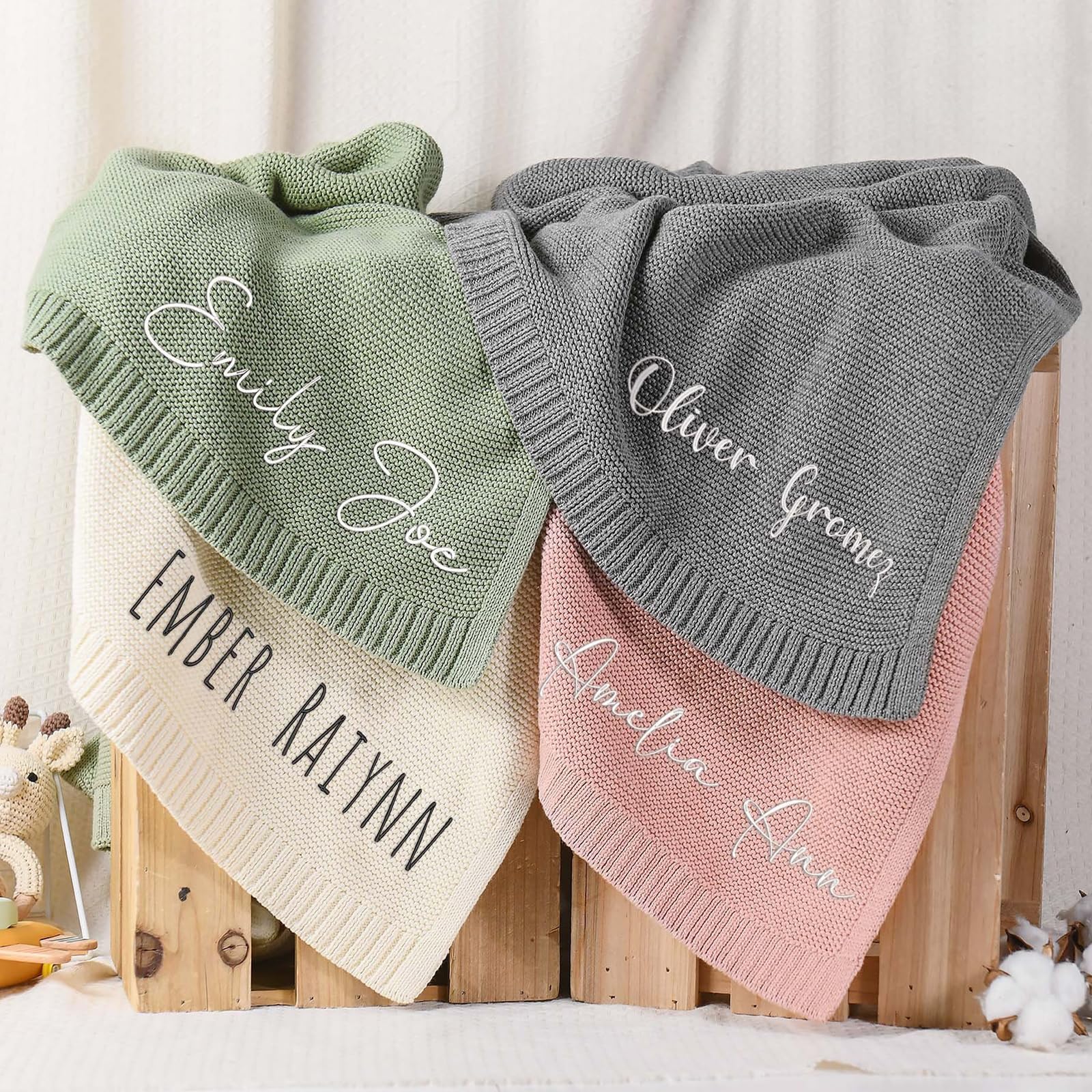 Personalized Baby Blanket with Embroidered Name - Custom Knit Nursery Blanket for Newborns, Boys & Girls - 42