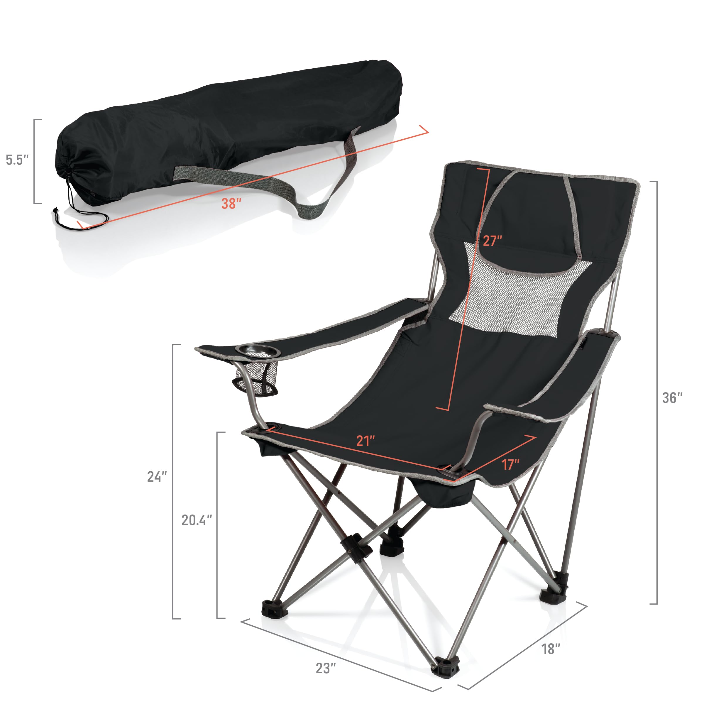 NCAA Oklahoma State Cowboys Folding Camping Chair with Carry Bag - Portable Outdoor Picnic, Beach, and Sports Event Chair (Black & Gray) - Perfect for Tailgating, Camping, Beach Trips & Backyard Relaxation