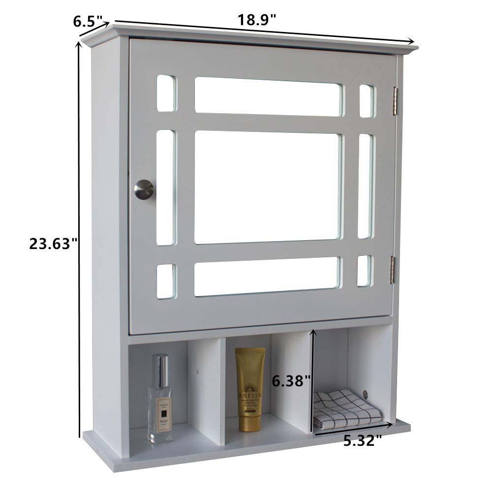 3-Tier Wooden Bathroom Medicine Cabinet with Glass Mirror Door - White Wall Mounted Storage Organizer for Bath Essentials, Makeup & Toiletries | Perfect for Small Bathrooms, Vanities & Powder Rooms