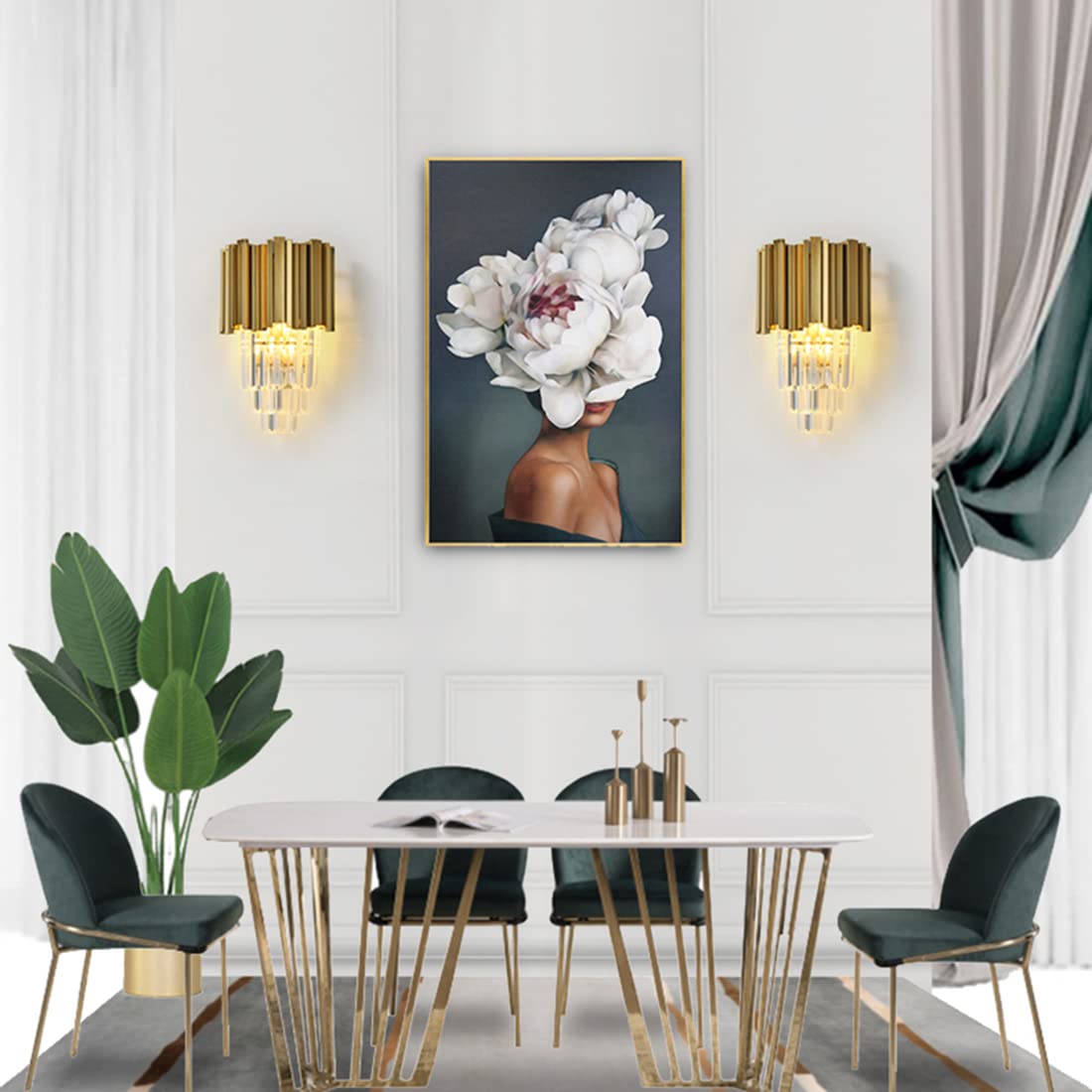 Crystal Wall Sconces Set of 2 - Gold Modern Wall Light Fixtures with Elegant Crystal Accents for Bedroom, Living Room, Hallway & Dining Room | Indoor Wall Mount Lighting for Home Decor & Ambient Illumination
