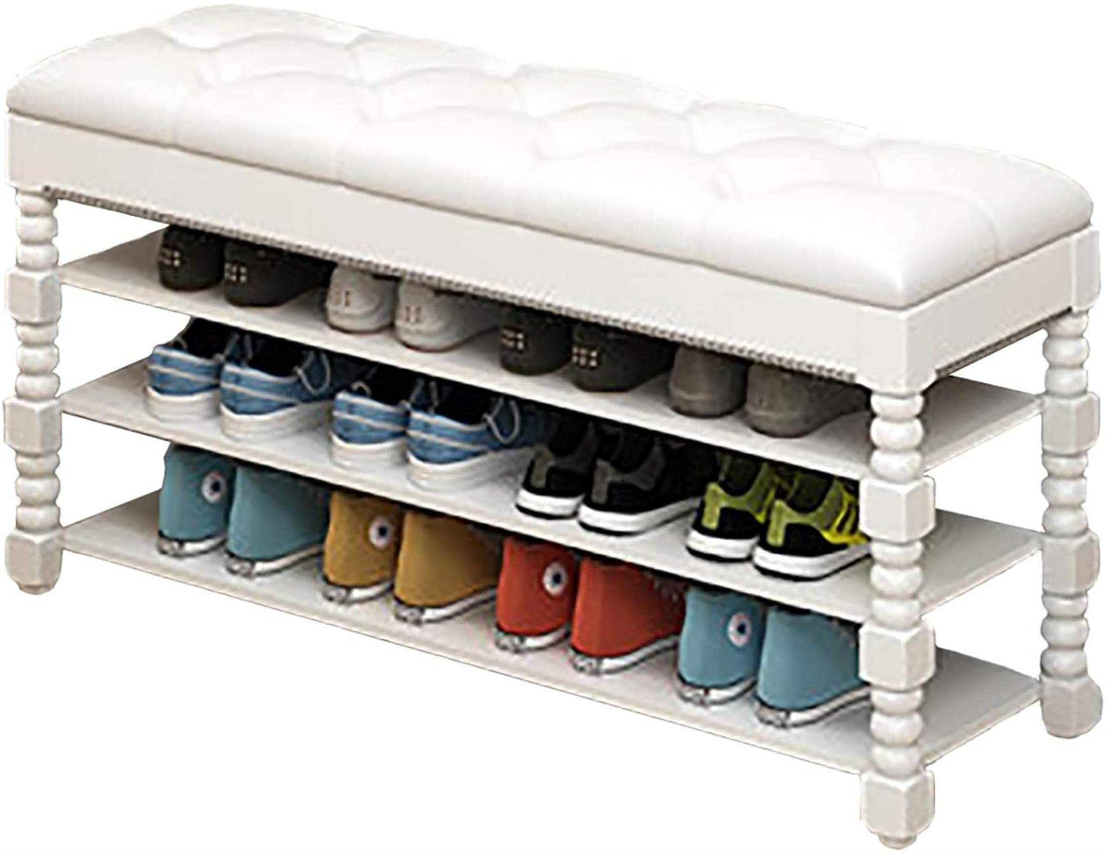 Solid Wood Entryway Storage Bench with Shoe Rack - Multifunctional Foot Stool, Seat & Ottoman for Hallway, Living Room & Bedroom Organization