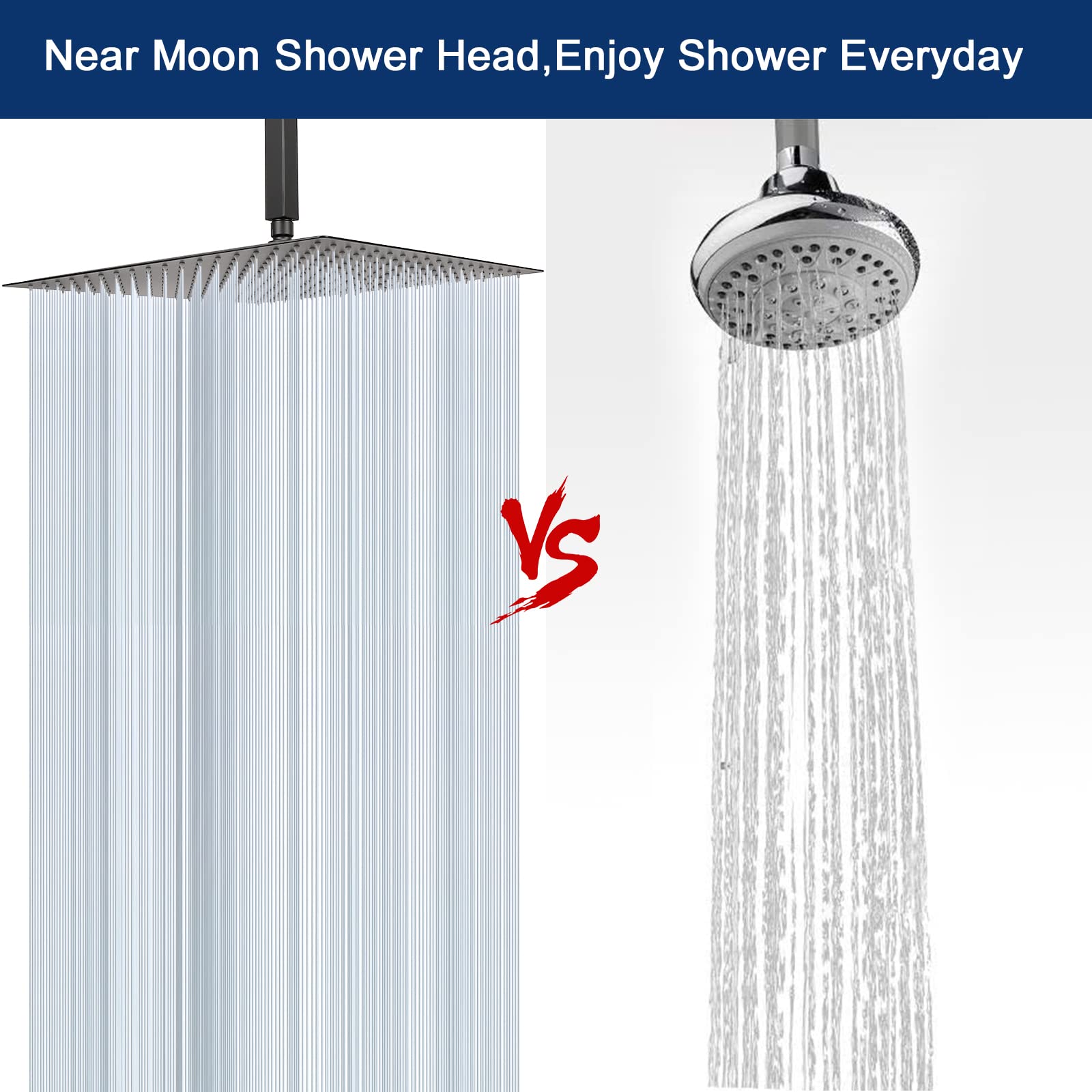 NearMoon 16 Inch Matte Black Rain Shower Head with Shower Arm - Stainless Steel Ceiling Mount Square Rainfall Showerhead for Full Body Waterfall Coverage | Perfect for Luxurious Spa-Like Bathroom Experience & Modern Home Upgrade