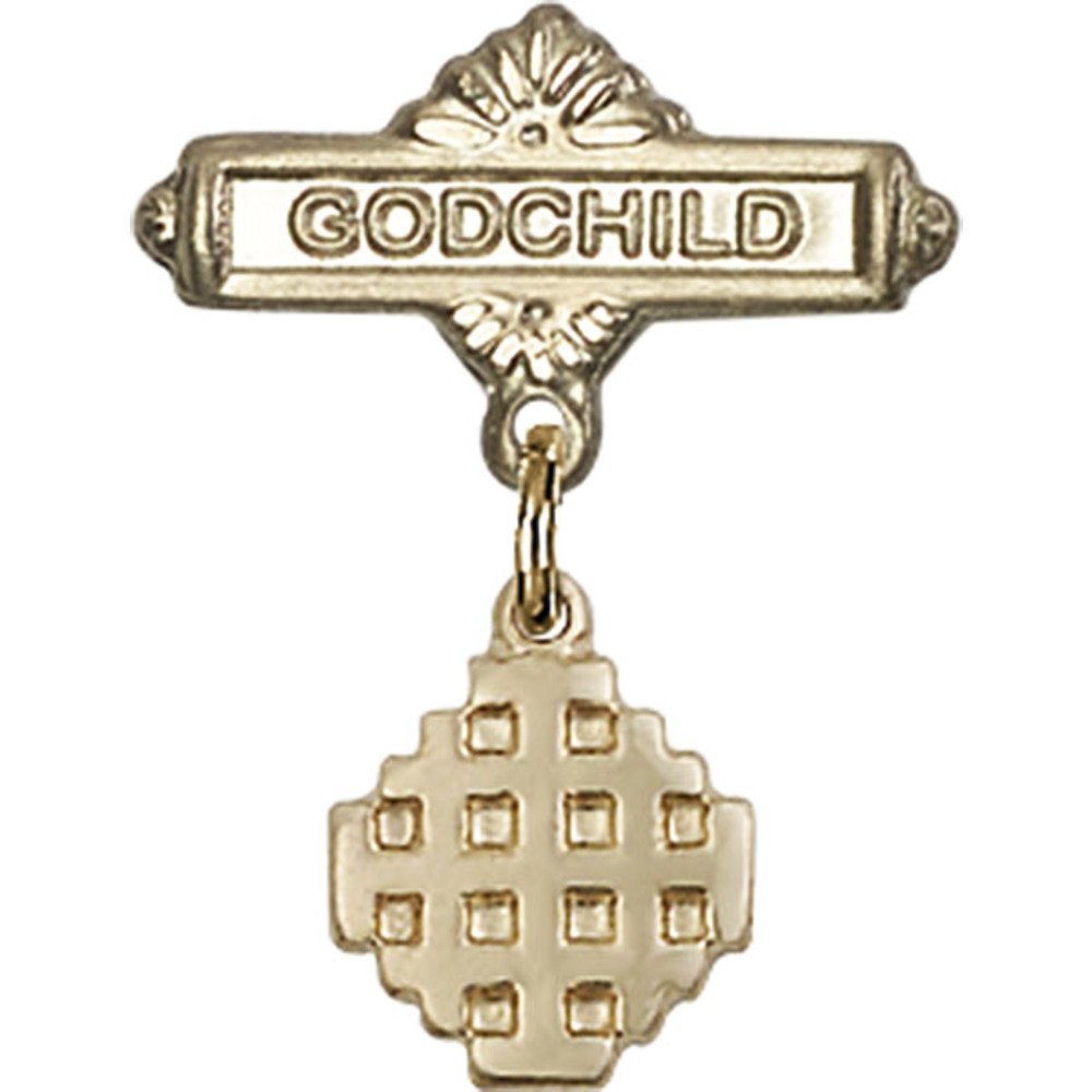 Bonyak Jewelry Gold Filled Saint Medal Baby Badge - Jerusalem Cross Charm & Godchild Pin (7/8