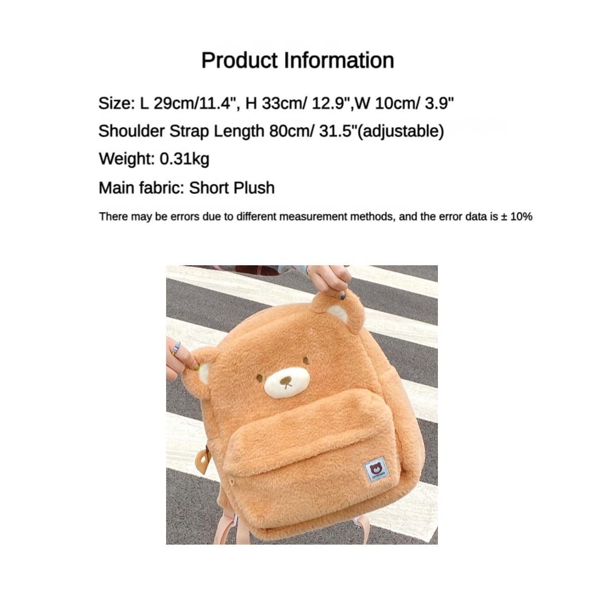 **Cute Bear Plush Backpack - Large Capacity Aesthetic Daypack for Travel, School & Casual Outings (1pc) - Perfect for Kids, Teens & Anime Fans**