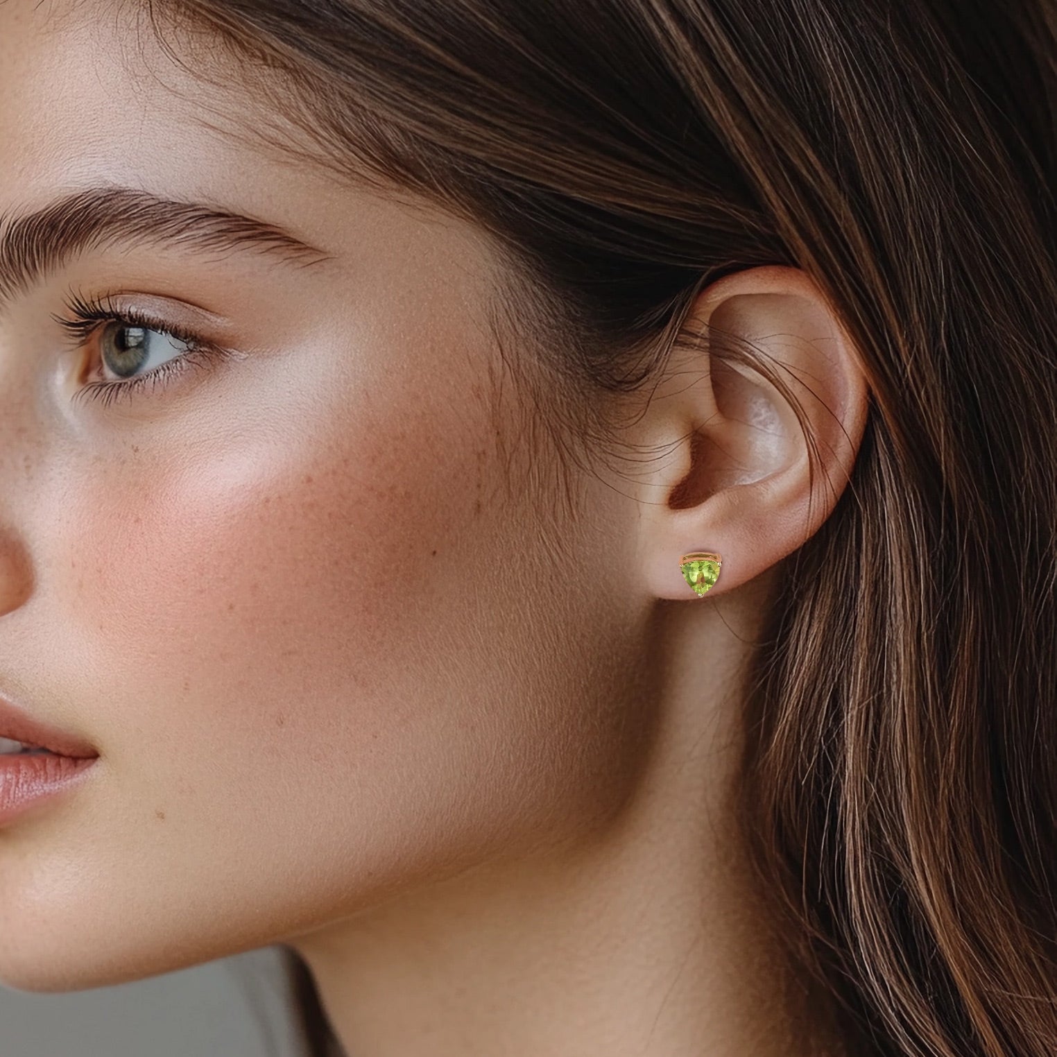 6MM Trillion Cut Peridot Sterling Silver Stud Earrings with Yellow Gold Plating & Secure Rubber Backs | Elegant Solitaire Jewelry for Women | Perfect for Weddings, Parties & Everyday Wear