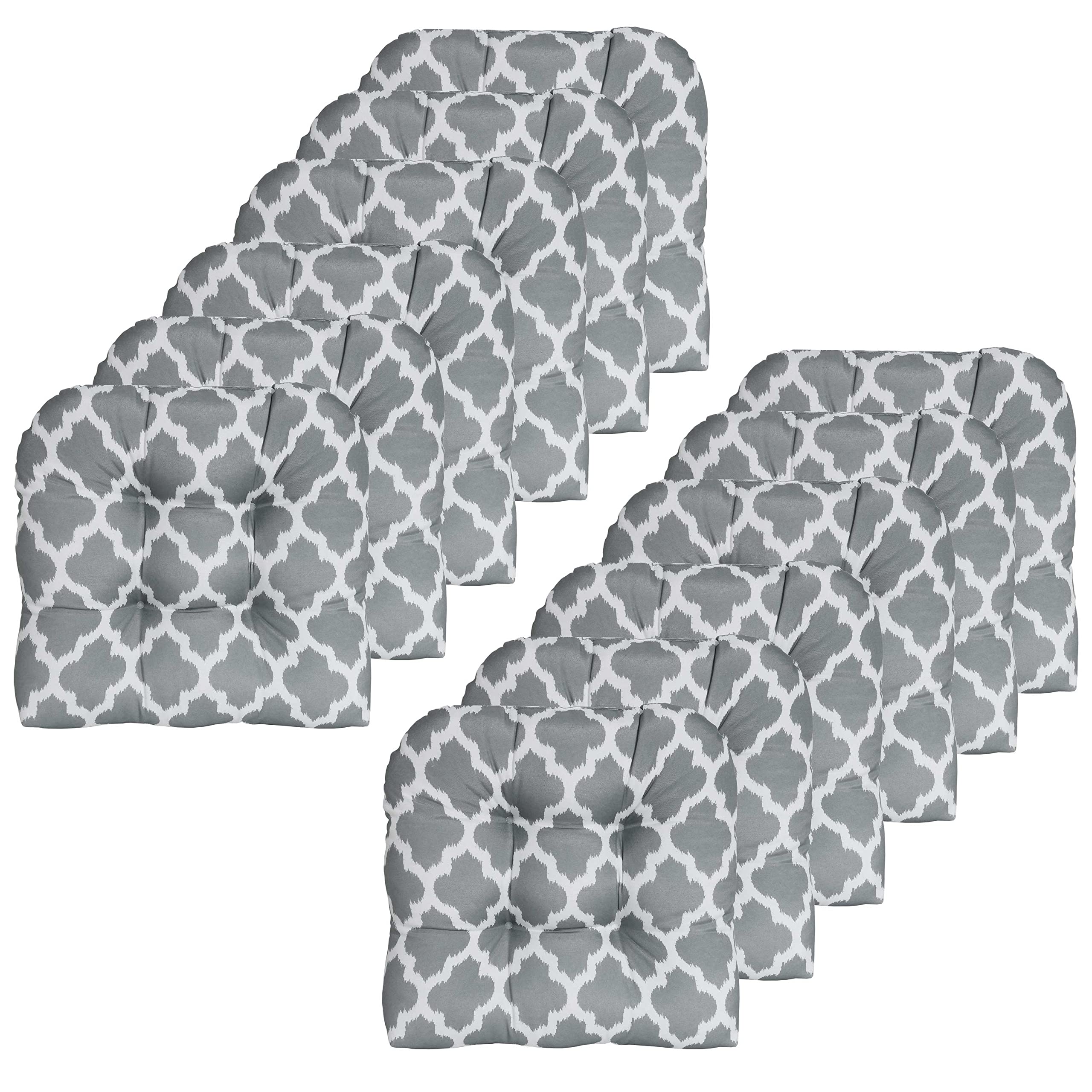 Premium Outdoor Chair Cushions 19x19 Inch - Thick Tufted Fiber Fill Seat Pads for Patio Furniture - Sweet Home Collection (12 Pack, Tessa Gray) - Perfect for Garden, Deck, Poolside & Backyard Relaxation