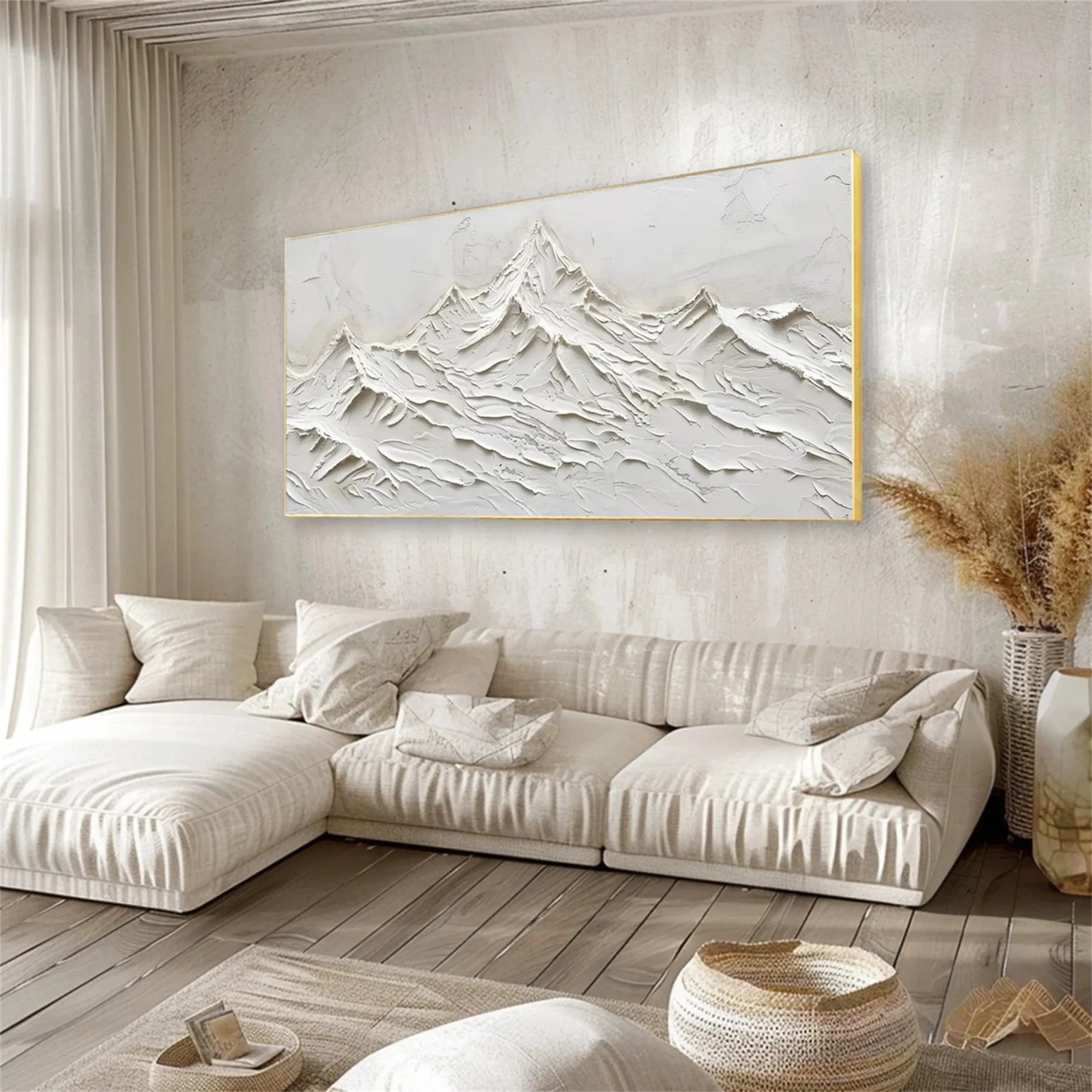 White Minimalist Textured Painting Canvas #MM246 - Modern Abstract Wall Art for Living Room, Bedroom & Office Decor