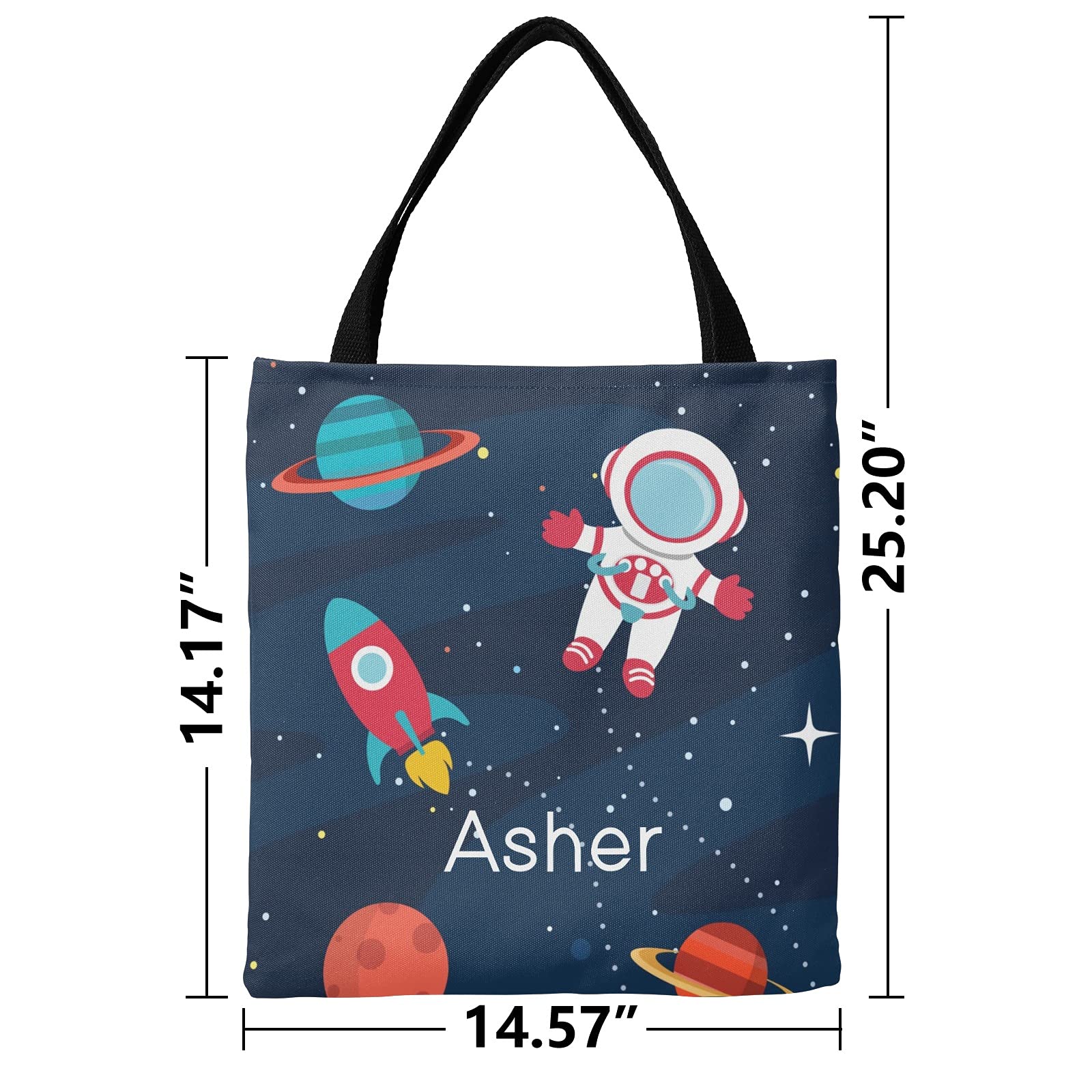 NASA Astronaut Space Rocket Personalized Canvas Tote Bag - Eco-Friendly Reusable Shopping Bag for Women & Men, Travel, School, Work (14.17x14.57 Inch) - Perfect Gift for Space Lovers & Sci-Fi Fans