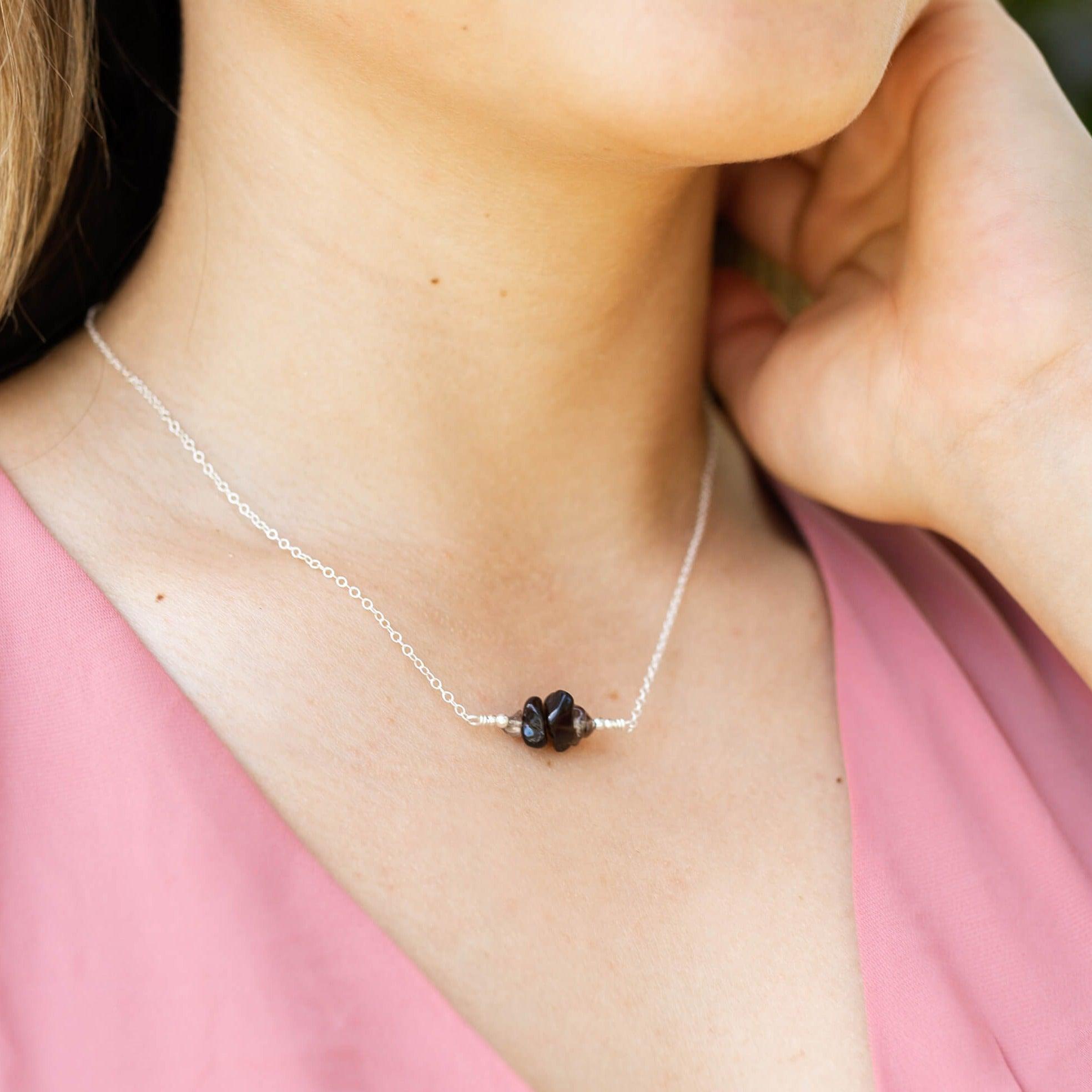 Smoky Quartz Chip Bead Bar Necklace for Women - Elegant Natural Stone Jewelry for Everyday Wear, Gifts & Boho Style Outfits