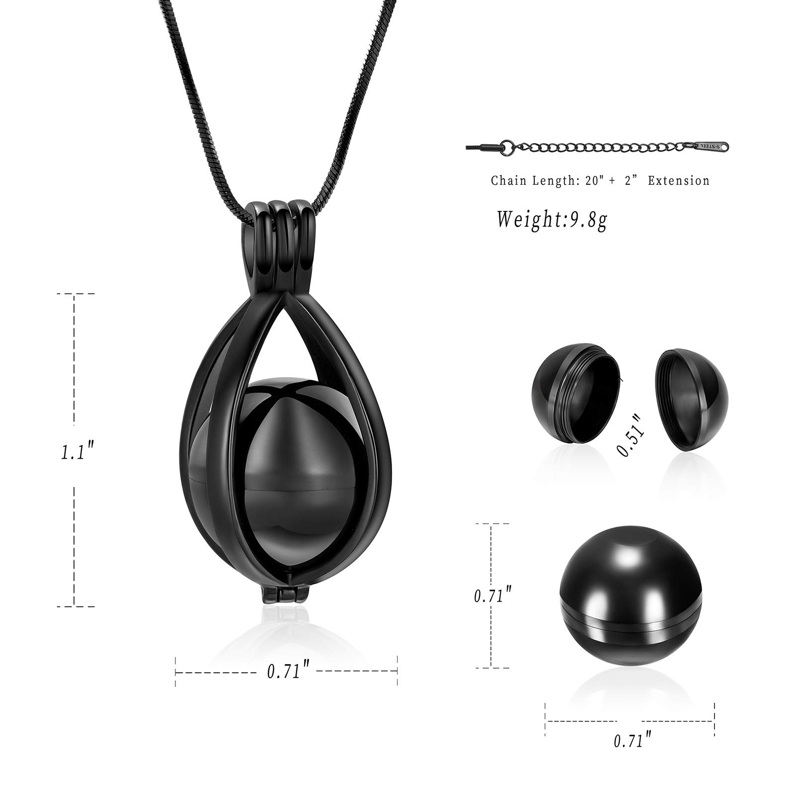Minicremation Teardrop Hollow Ball Urn Necklace - Memorial Jewelry for Human & Pet Ashes - Keepsake Pendant for Cremation Remembrance - Perfect for Daily Wear & Special Occasions