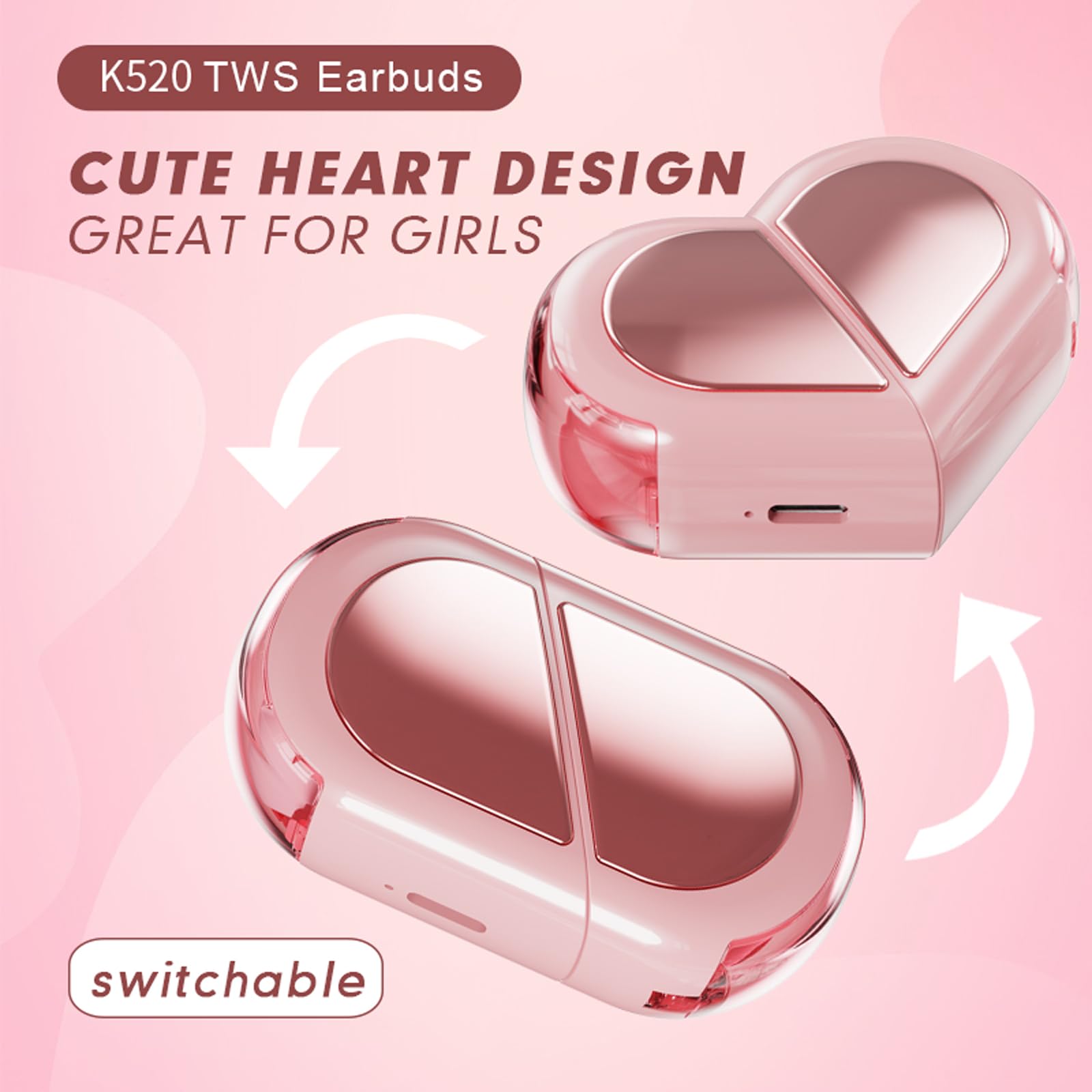 Cute Wireless Earbuds for Girls & Women - Small Mini Bluetooth Earbuds for Small Ears, Rose Gold Kawaii Invisible Earphones Compatible with iPhone & Android - Perfect for School, Workout & Daily Use