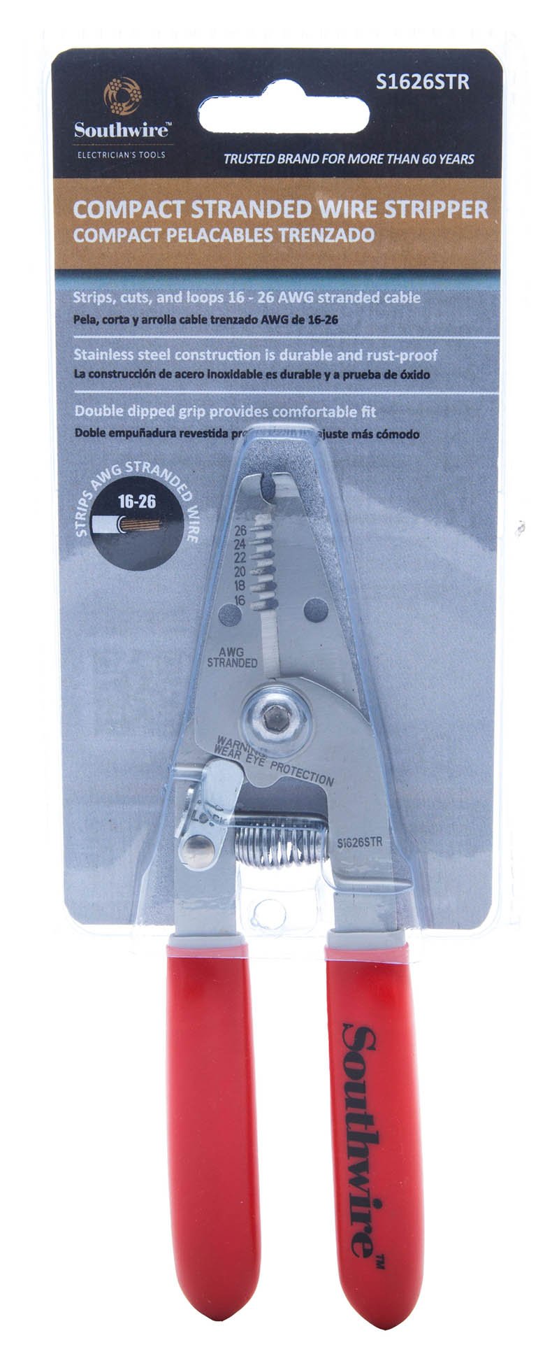 Southwire S1626STR Compact Wire Stripper Tool for Solid and Stranded Cables - Professional Electrician Tool for DIY Home Wiring, Automotive Repair & Electrical Projects