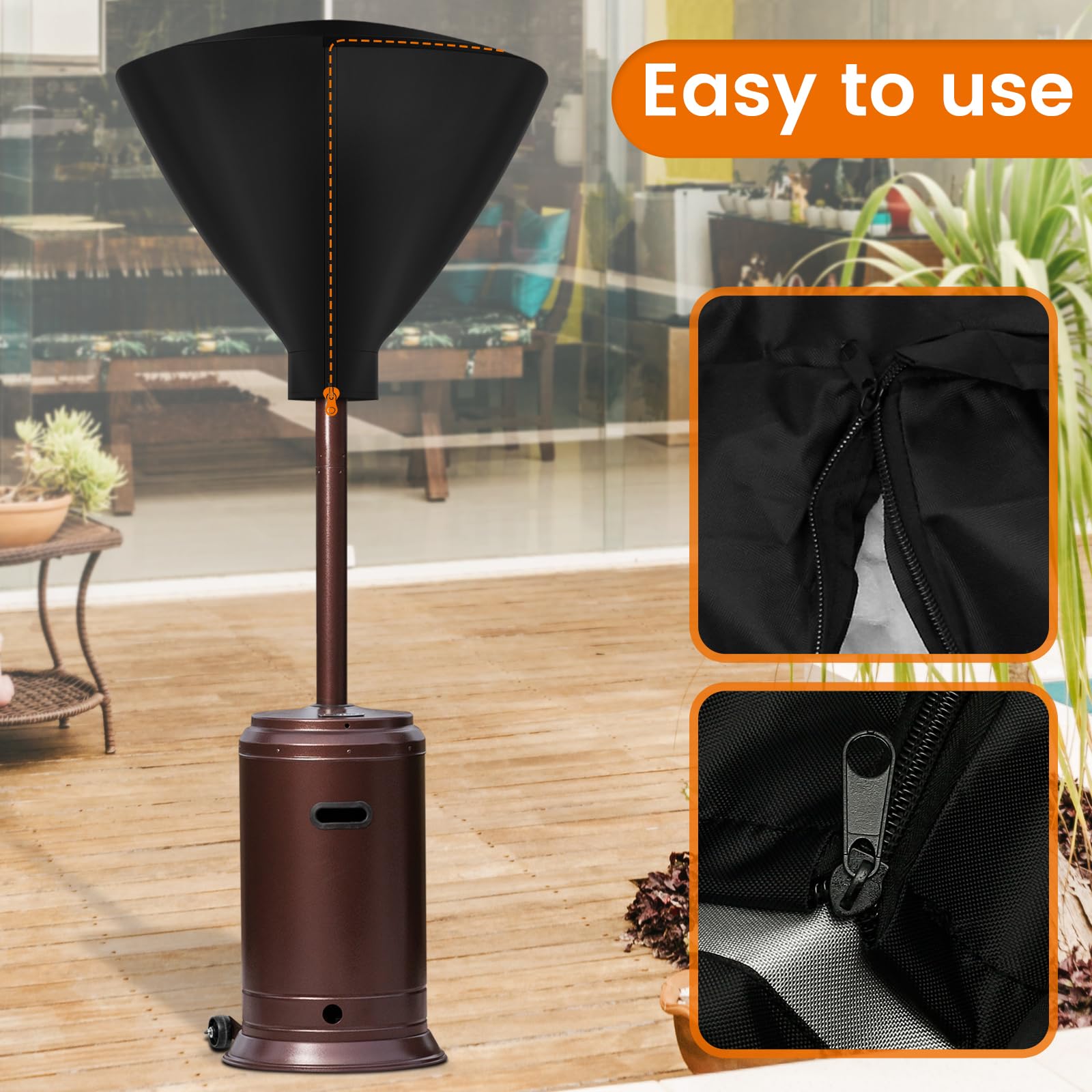 **Waterproof 420D Oxford Cloth Patio Heater Cover with Zipper - 33.8x25.5 Inches, Fits 34-Inch Diameter Outdoor Heater Heads - Durable Protection for Patio, Deck, and Backyard Use**
