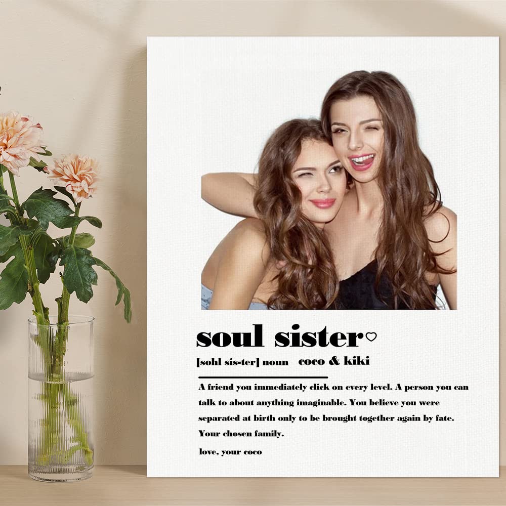 Custom Soul Sister Canvas Prints - Personalized Friendship Gifts for Women with Photos & Names, Unique Best Friend Birthday & Friendship Day Gifts, 8x12in Framed Art for Home Decor & Office Display