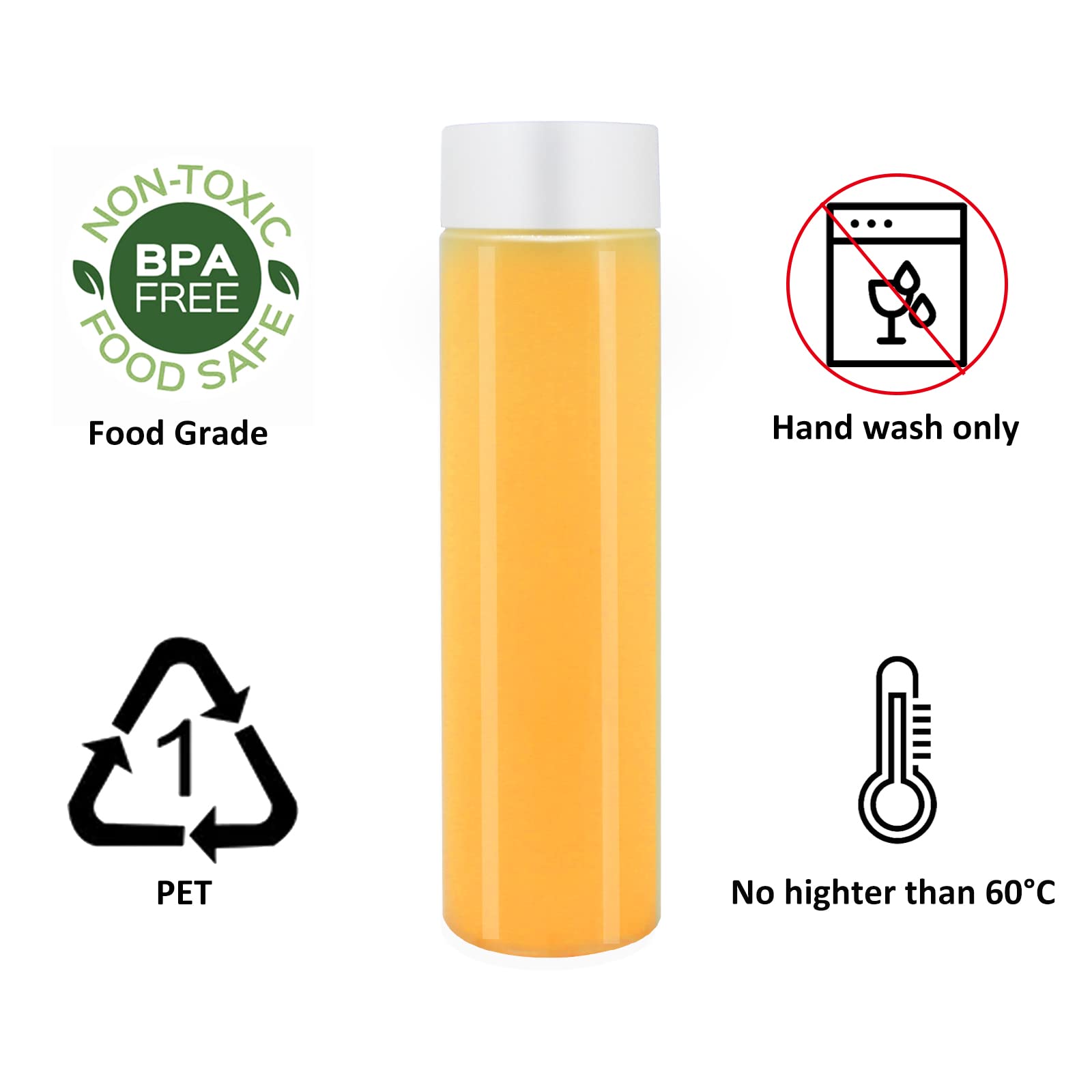 12 Pack 13.6 OZ (400 ml) Clear PET Plastic Juice Bottles with White Caps - Reusable Bulk Beverage Containers for Juice, Milk, Smoothies - Perfect for Home, Restaurant, and Commercial Use