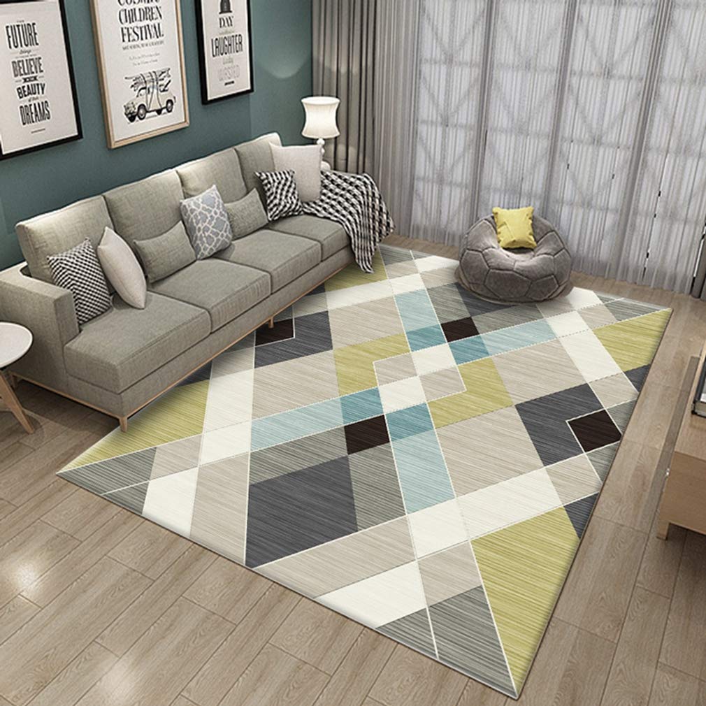 Soft Geometric Area Rug 5'x8' - Non-Slip Fleece Living Room Carpet for Kids Playroom, Nursery & Bedroom | Modern Indoor Outdoor Home Decor Rug for Crawling Babies & Cozy Spaces