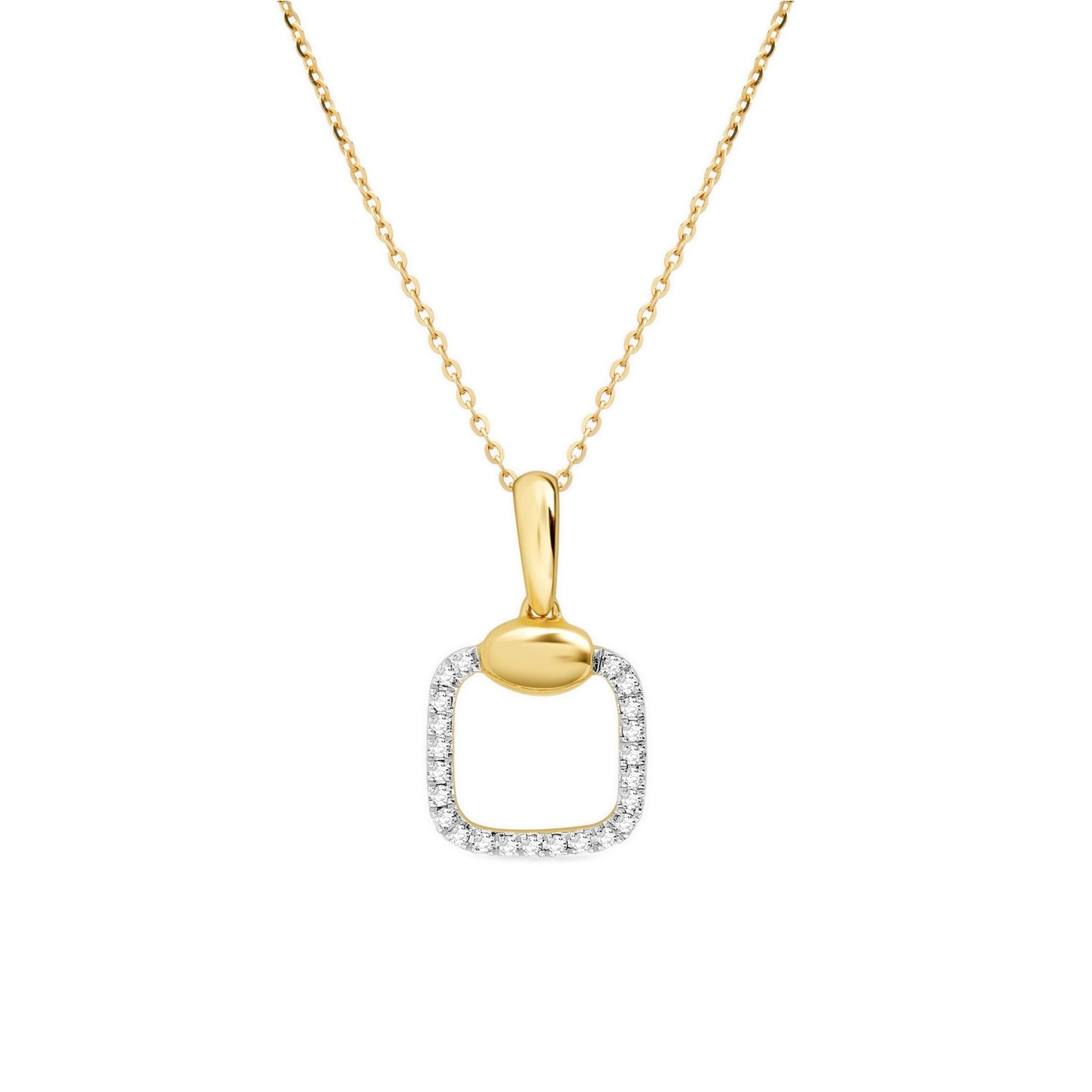 14K Yellow Gold Diamond Pavé Square Cushion Pendant Necklace for Women - Elegant Jewelry Gift for Anniversary, Wedding & Special Occasions