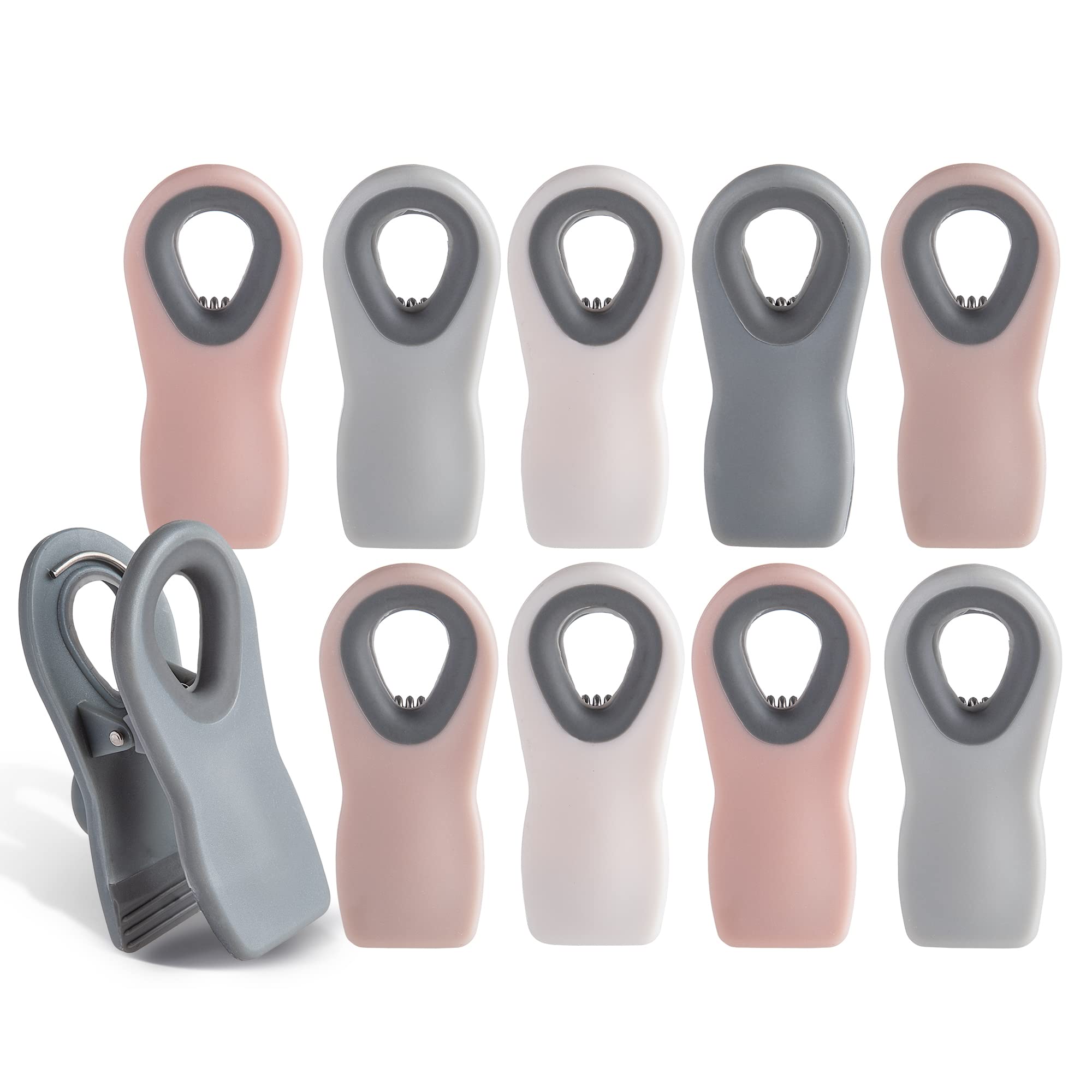 COOK WITH COLOR Magnetic Bag Clips - 10-Pack Food Clips for Snack, Bread & Chips Storage | Pink & Grey Kitchen Organizers | Perfect for Pantry, Picnics & Travel