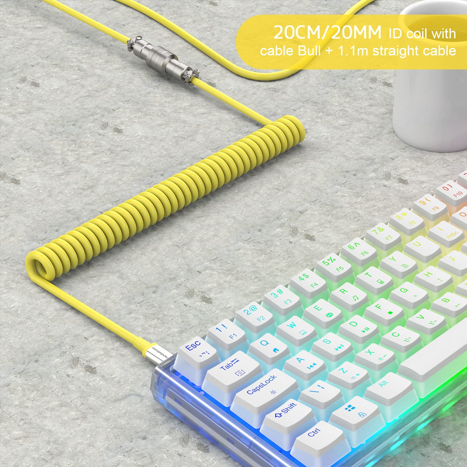 Custom Coiled USB-C Keyboard Cable - Gold Aviator Connector for Gaming & Office
