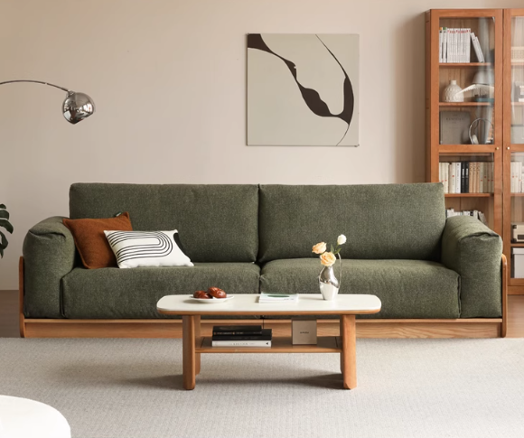 Modern Oak Solid Wood Straight Floor Sofa - Elegant & Durable Living Room Seating for Home, Office, or Lounge Areas