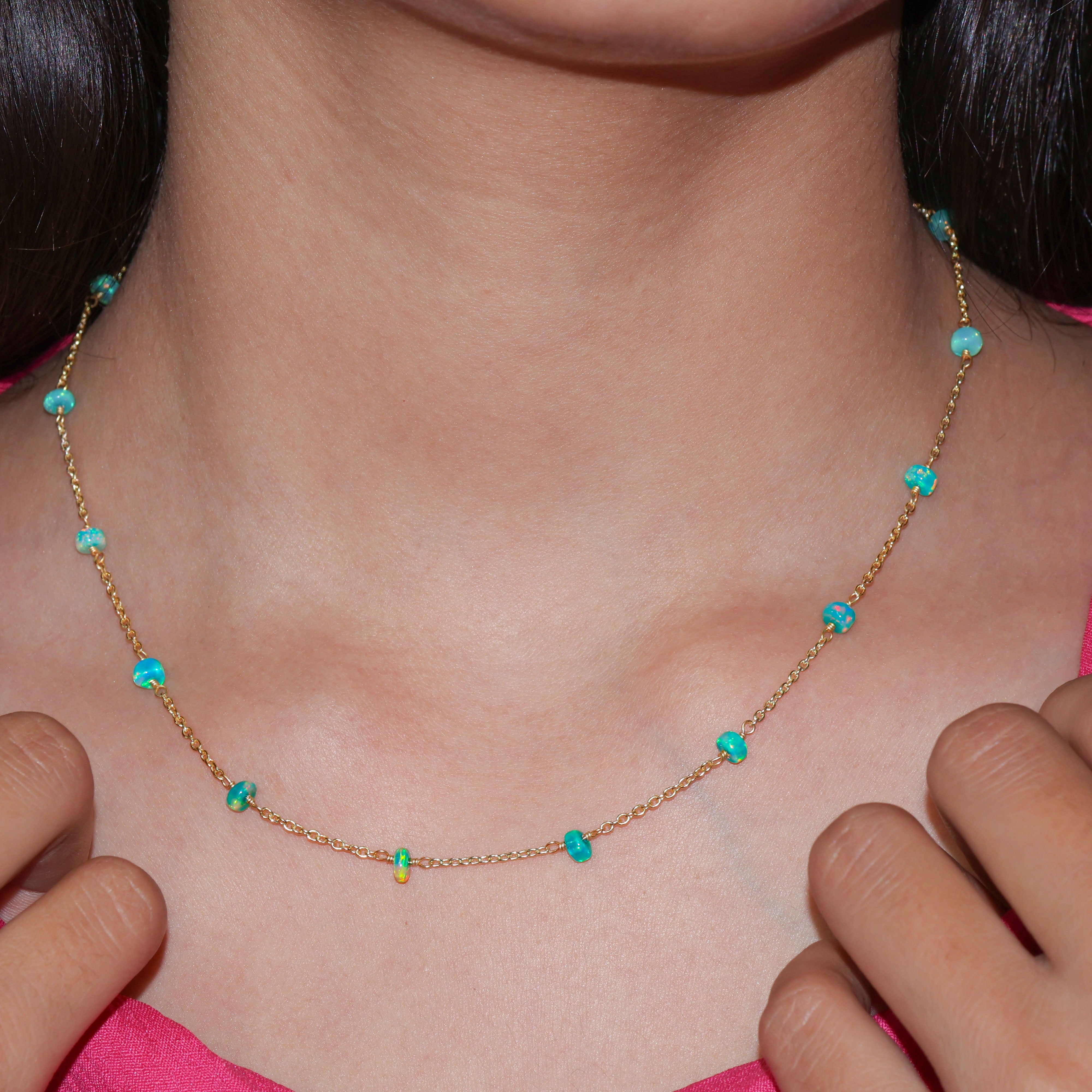 Natural Green Opal Smooth Beads Chain Necklace - Elegant Handmade Jewelry for Women | Perfect for Weddings, Parties & Everyday Wear