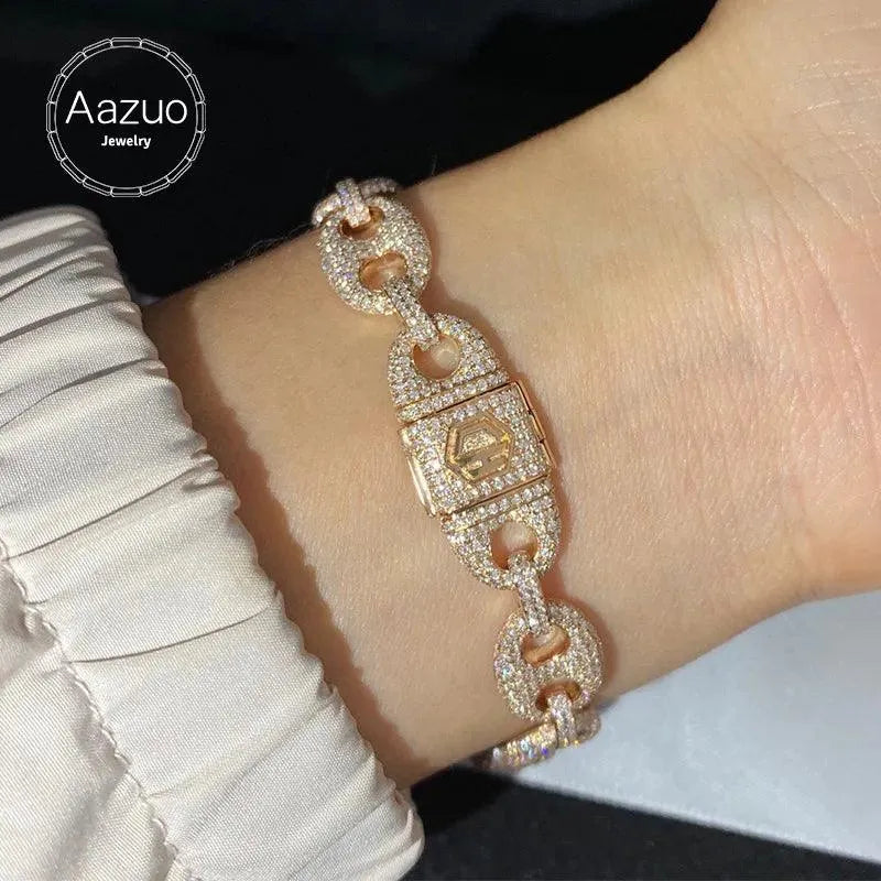 18K Solid Rose Gold Real Diamond 4.5ct H SI Cuban Chain Bracelet for Women - Luxury Wedding, Engagement & Party Jewelry Gift - Perfect for Anniversaries, Bridal Showers and Special Occasions