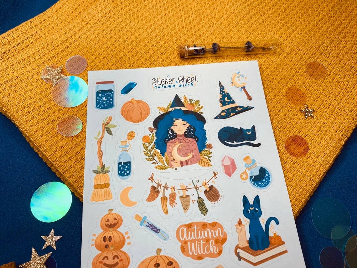 Halloween Witch Stickers - Spooky Autumn Decals for Scrapbooking, Journals & DIY Crafts - Waterproof Vinyl Sticker Sheet for Laptops, Phones & Decor